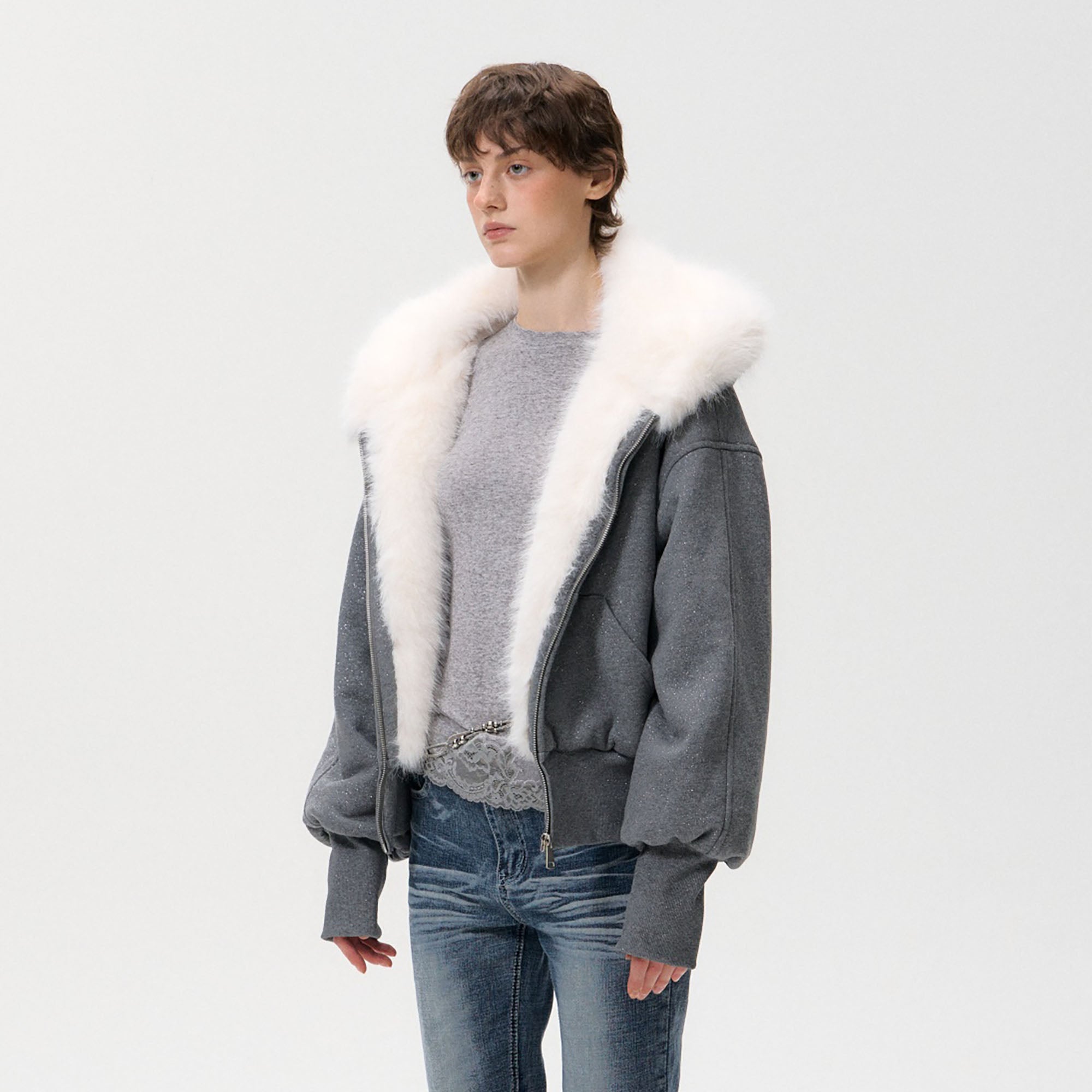 10AMSOTIIIIIIRED Subtle Sparkle Faux Fur-Lined Hooded Jacket