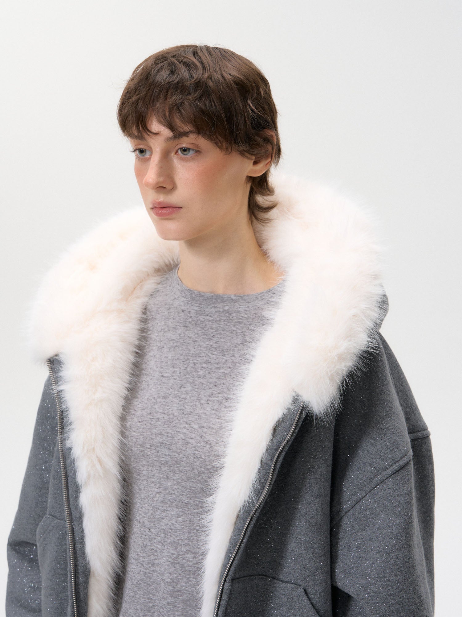 10AMSOTIIIIIIRED Subtle Sparkle Faux Fur-Lined Hooded Jacket