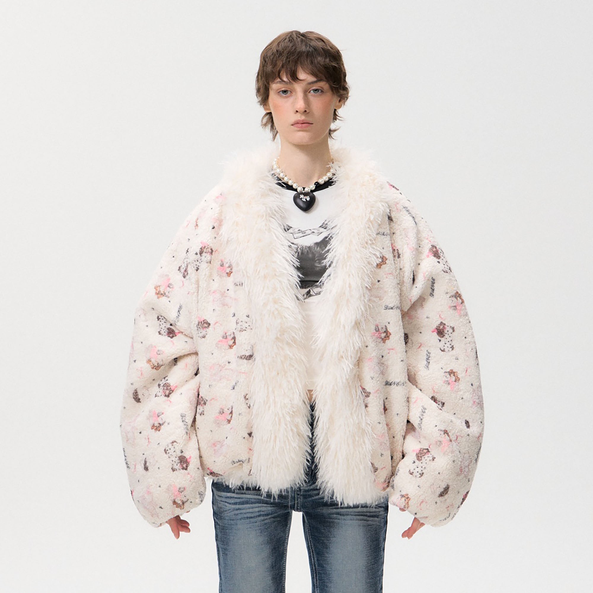 10AMSOTIIIIIIRED Reversible Full-Print Faux Fur Trim Jacket