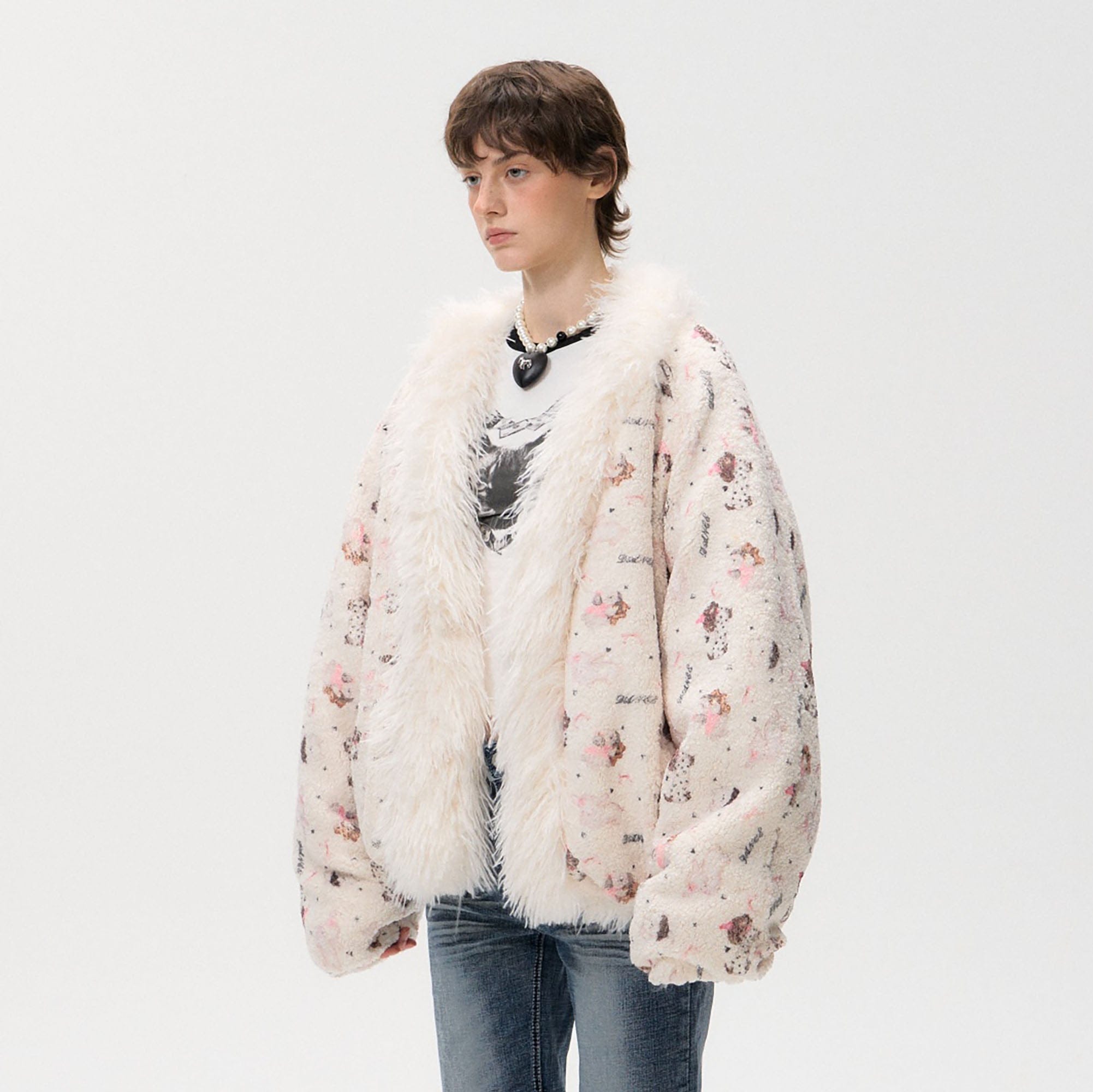 10AMSOTIIIIIIRED Reversible Full-Print Faux Fur Trim Jacket
