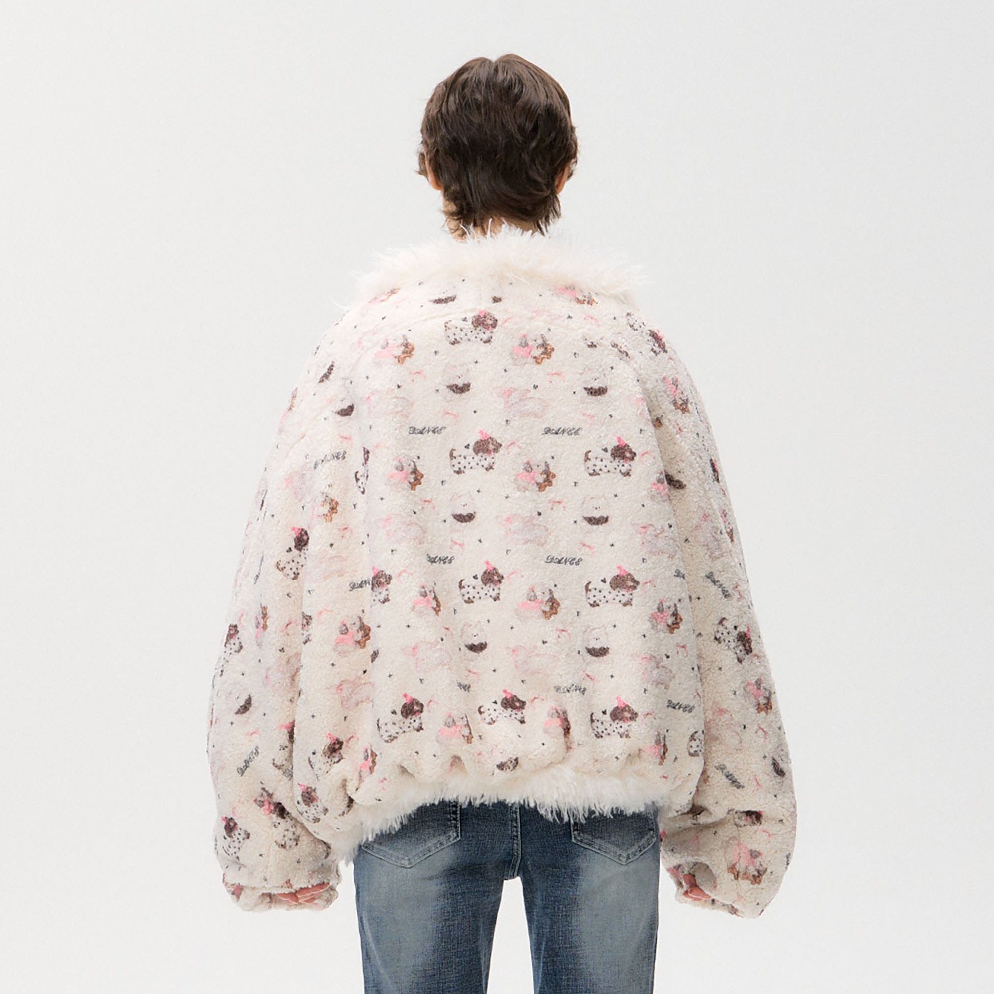 10AMSOTIIIIIIRED Reversible Full-Print Faux Fur Trim Jacket
