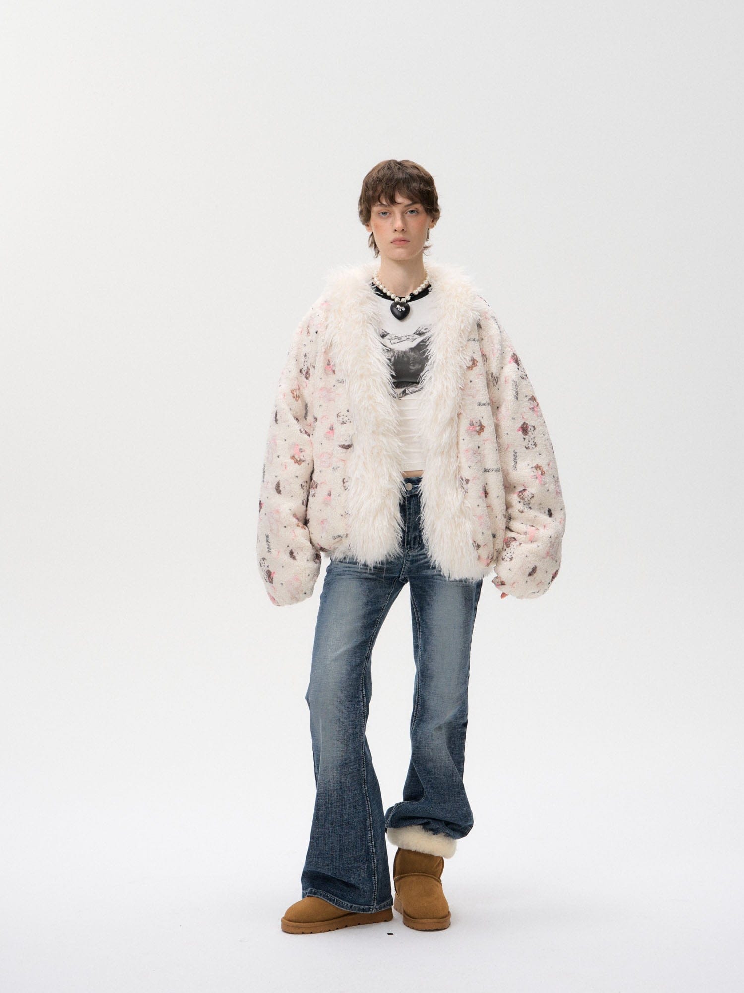 10AMSOTIIIIIIRED Reversible Full-Print Faux Fur Trim Jacket