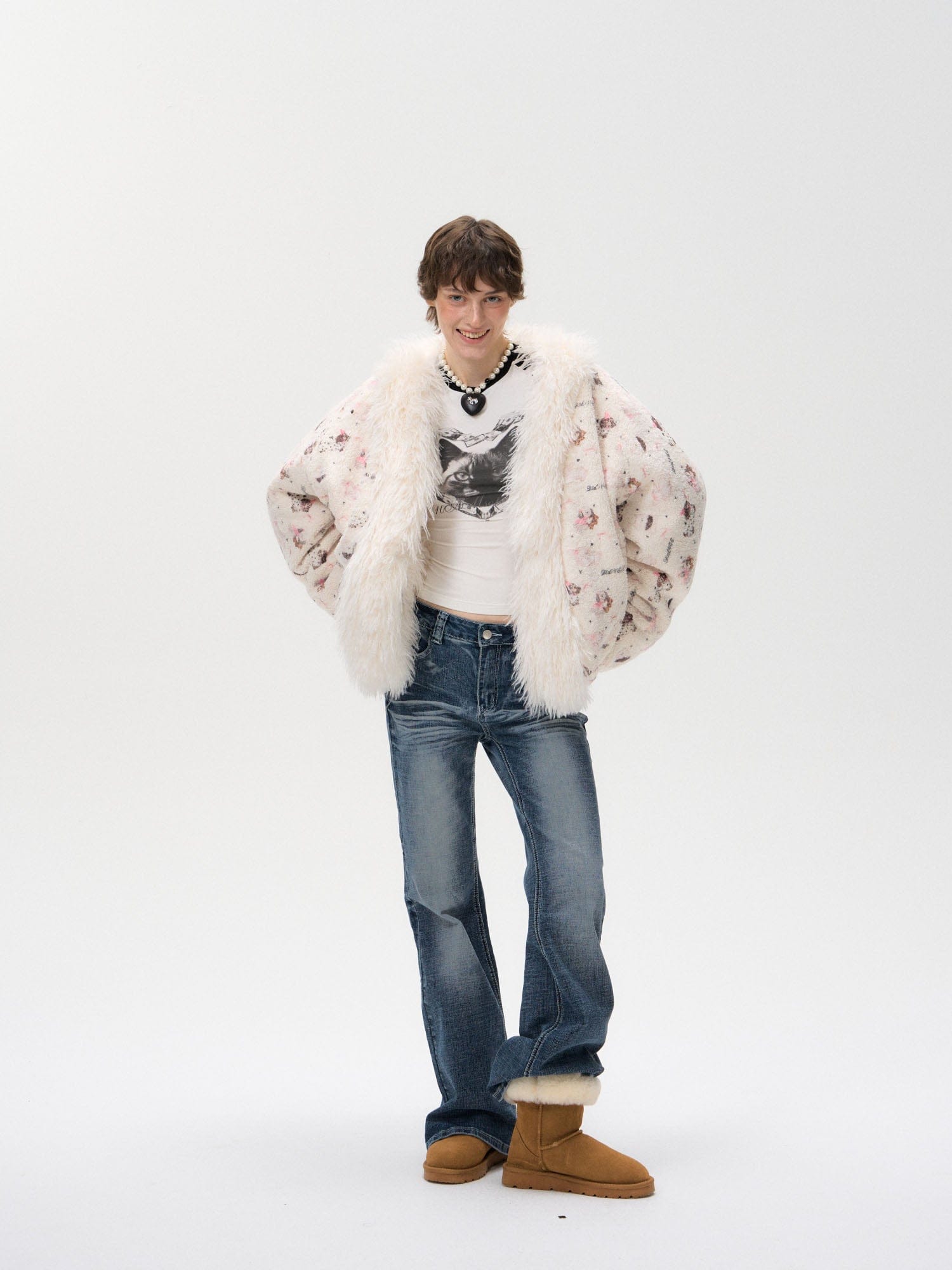 10AMSOTIIIIIIRED Reversible Full-Print Faux Fur Trim Jacket