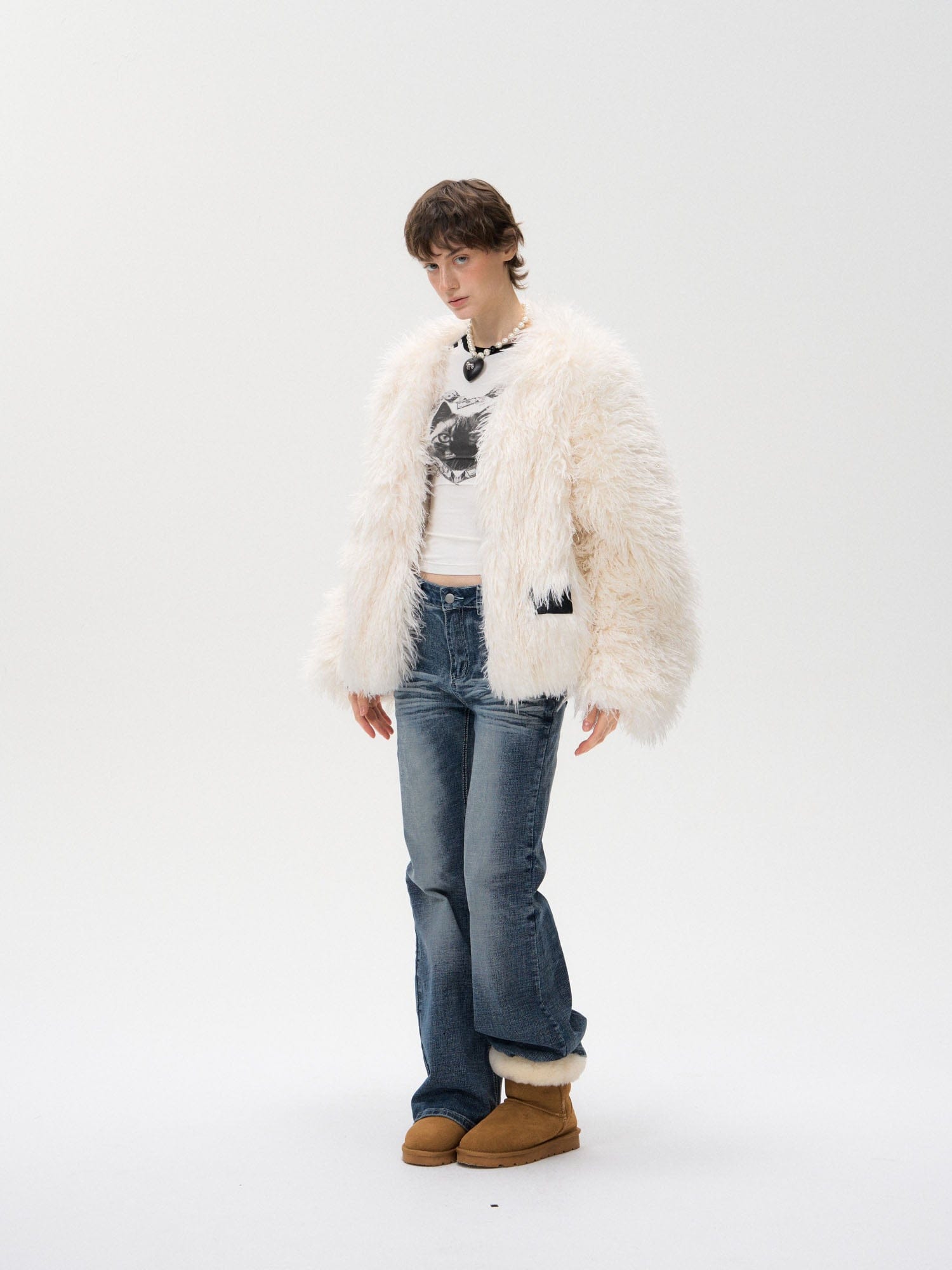10AMSOTIIIIIIRED Reversible Full-Print Faux Fur Trim Jacket