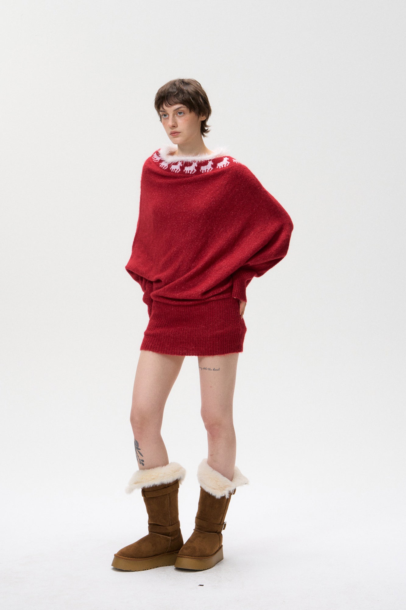 10AMSOTIIIIIIRED Fuzzy Fair Isle Ribbed Hem Sweater