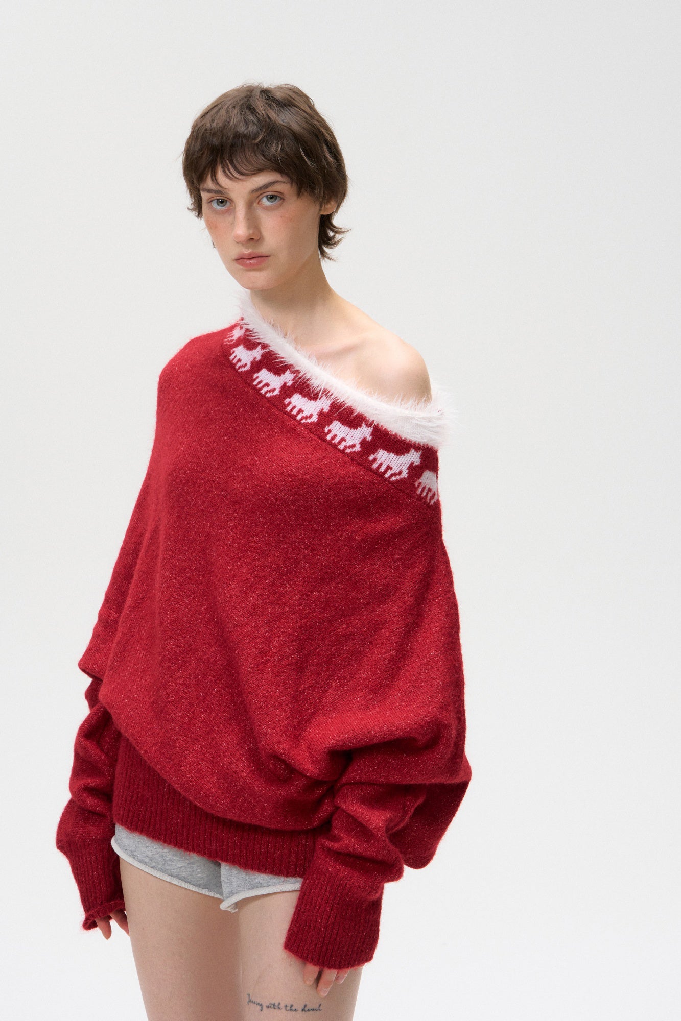 10AMSOTIIIIIIRED Fuzzy Fair Isle Ribbed Hem Sweater