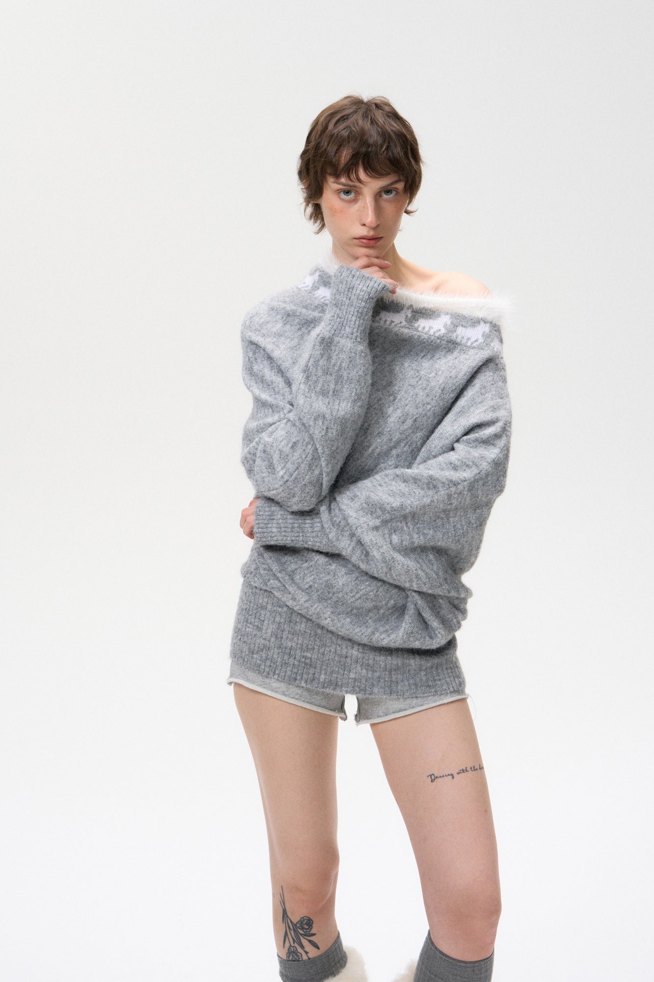 10AMSOTIIIIIIRED Fuzzy Fair Isle Ribbed Hem Sweater