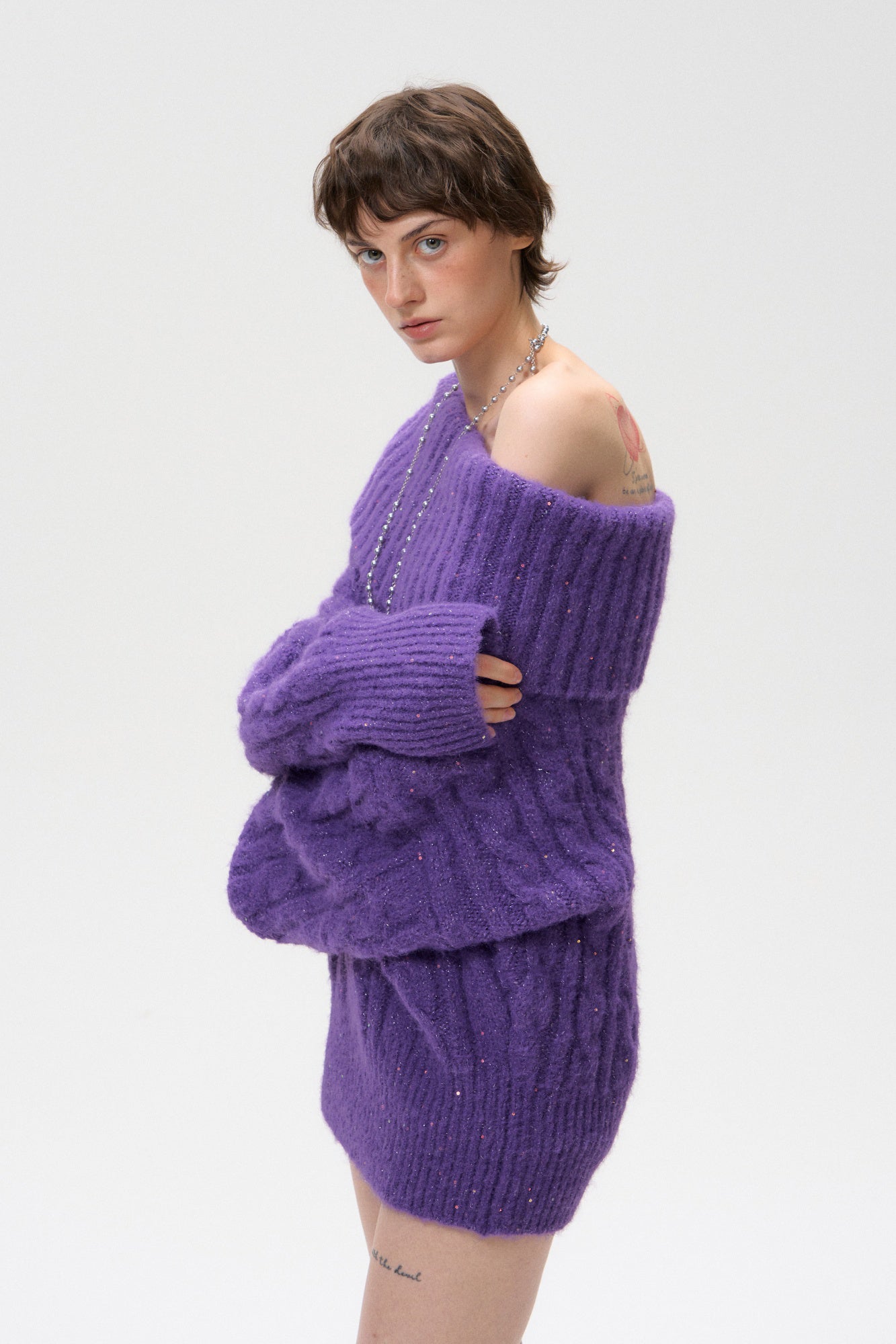 10AMSOTIIIIIIRED Fold-Over Cable Knit Sweater