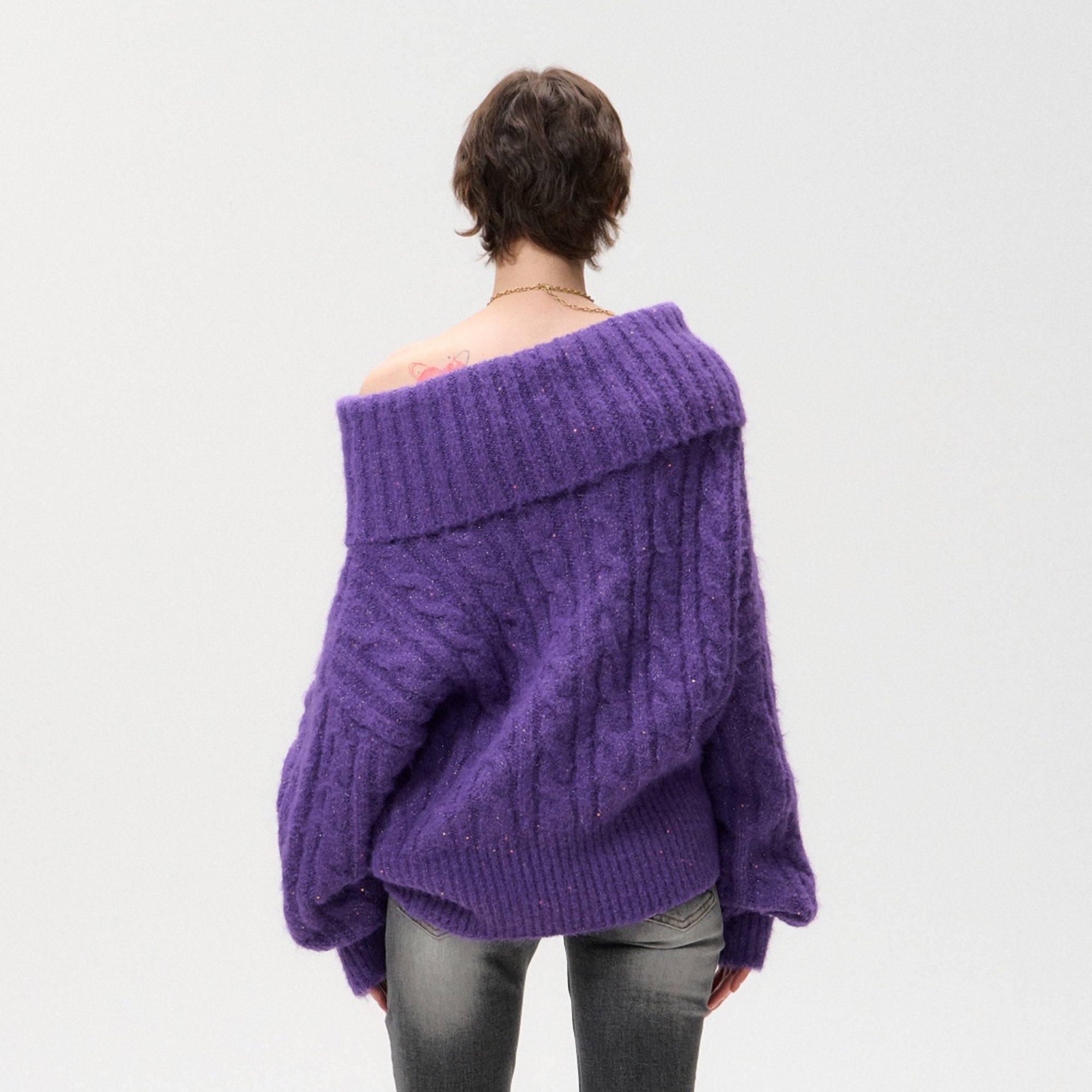 10AMSOTIIIIIIRED Fold-Over Cable Knit Sweater