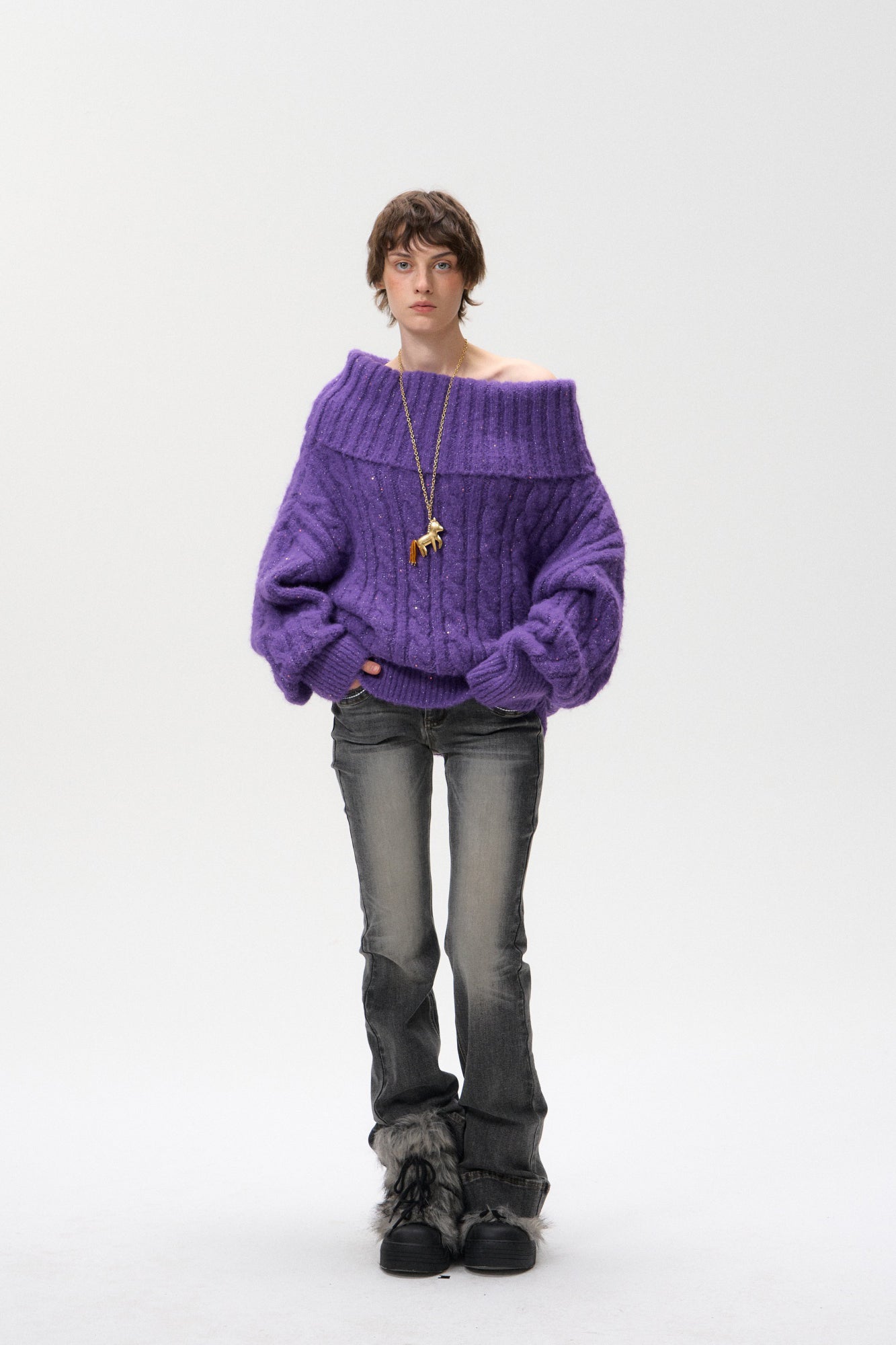 10AMSOTIIIIIIRED Fold-Over Cable Knit Sweater
