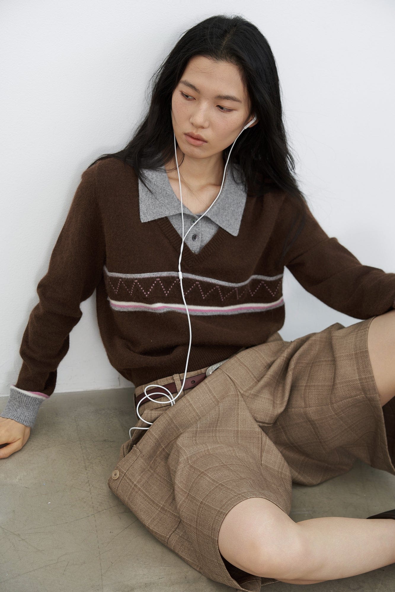 SAME FLOW Faux-Layered Knit Polo Sweater