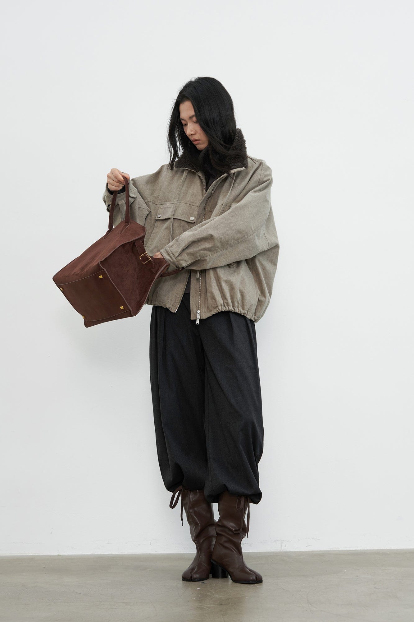 SAME FLOW Utility Contrast Faux Fur Collar Jacket