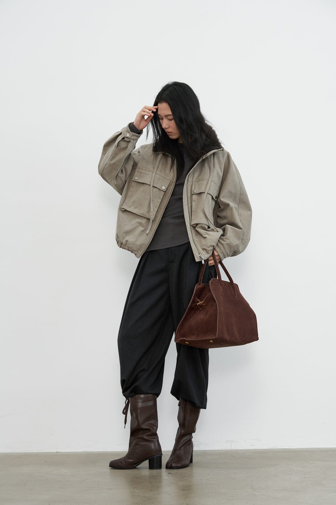 SAME FLOW Utility Contrast Faux Fur Collar Jacket