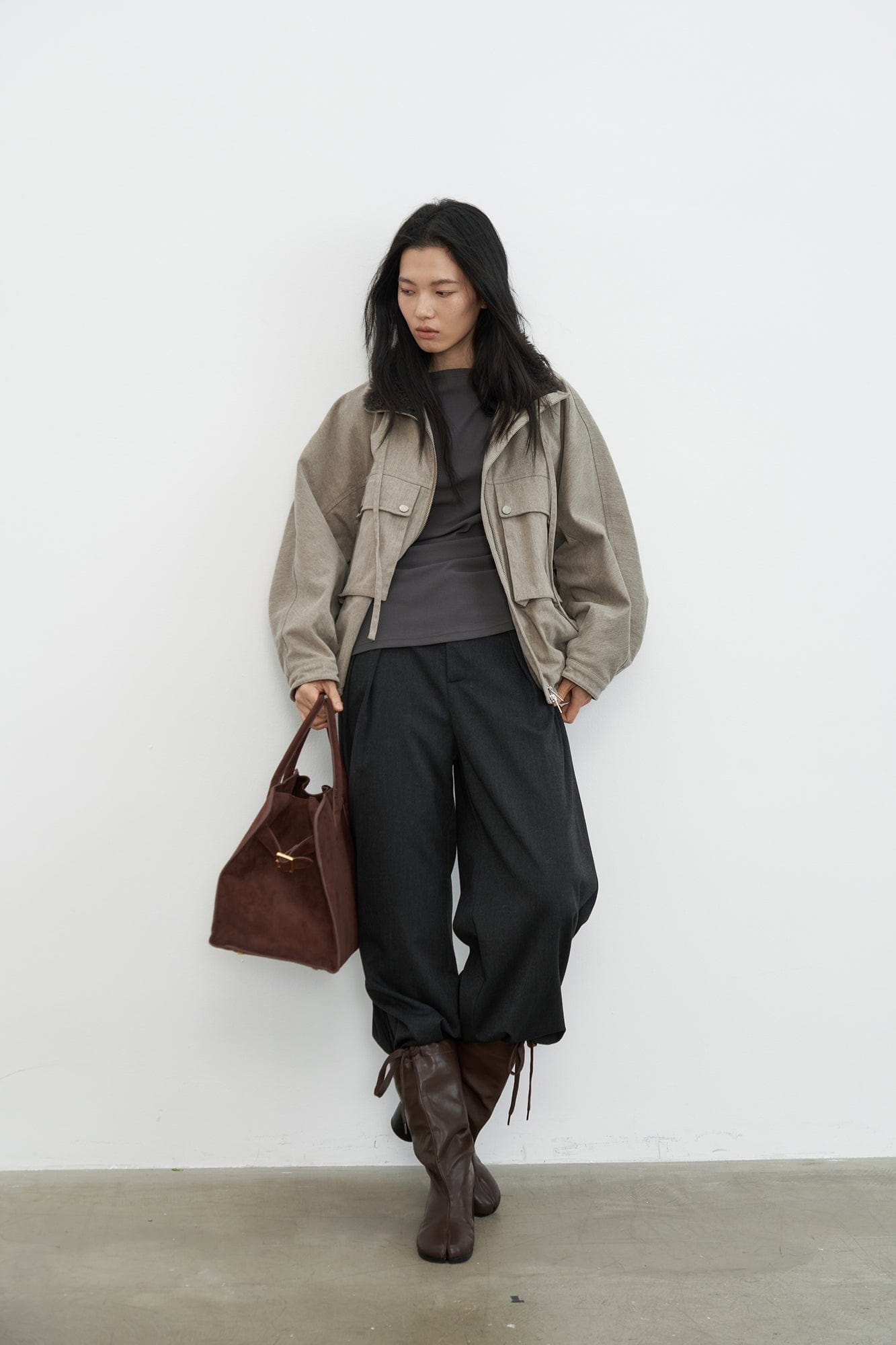 SAME FLOW Utility Contrast Faux Fur Collar Jacket