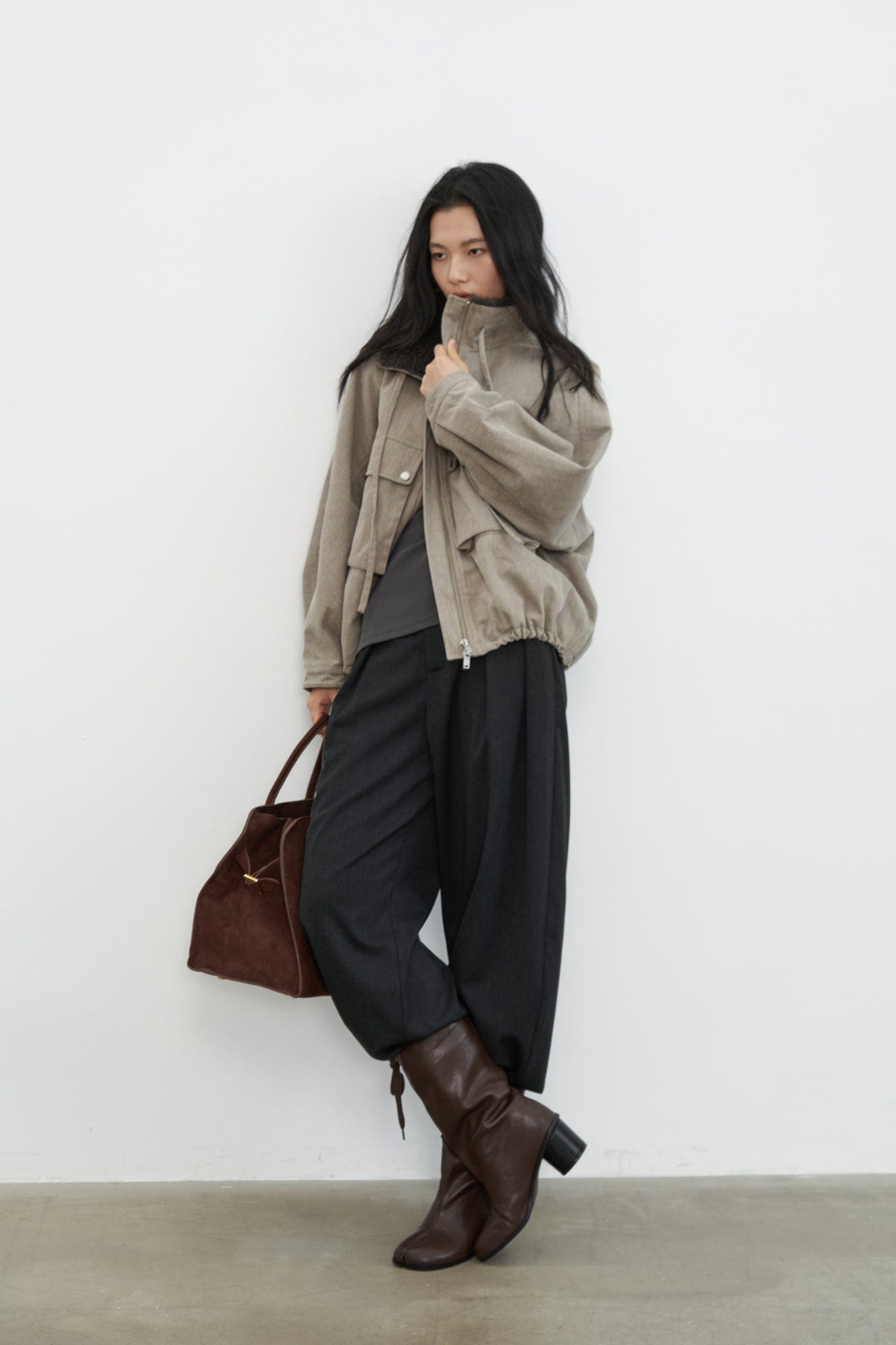 SAME FLOW Utility Contrast Faux Fur Collar Jacket