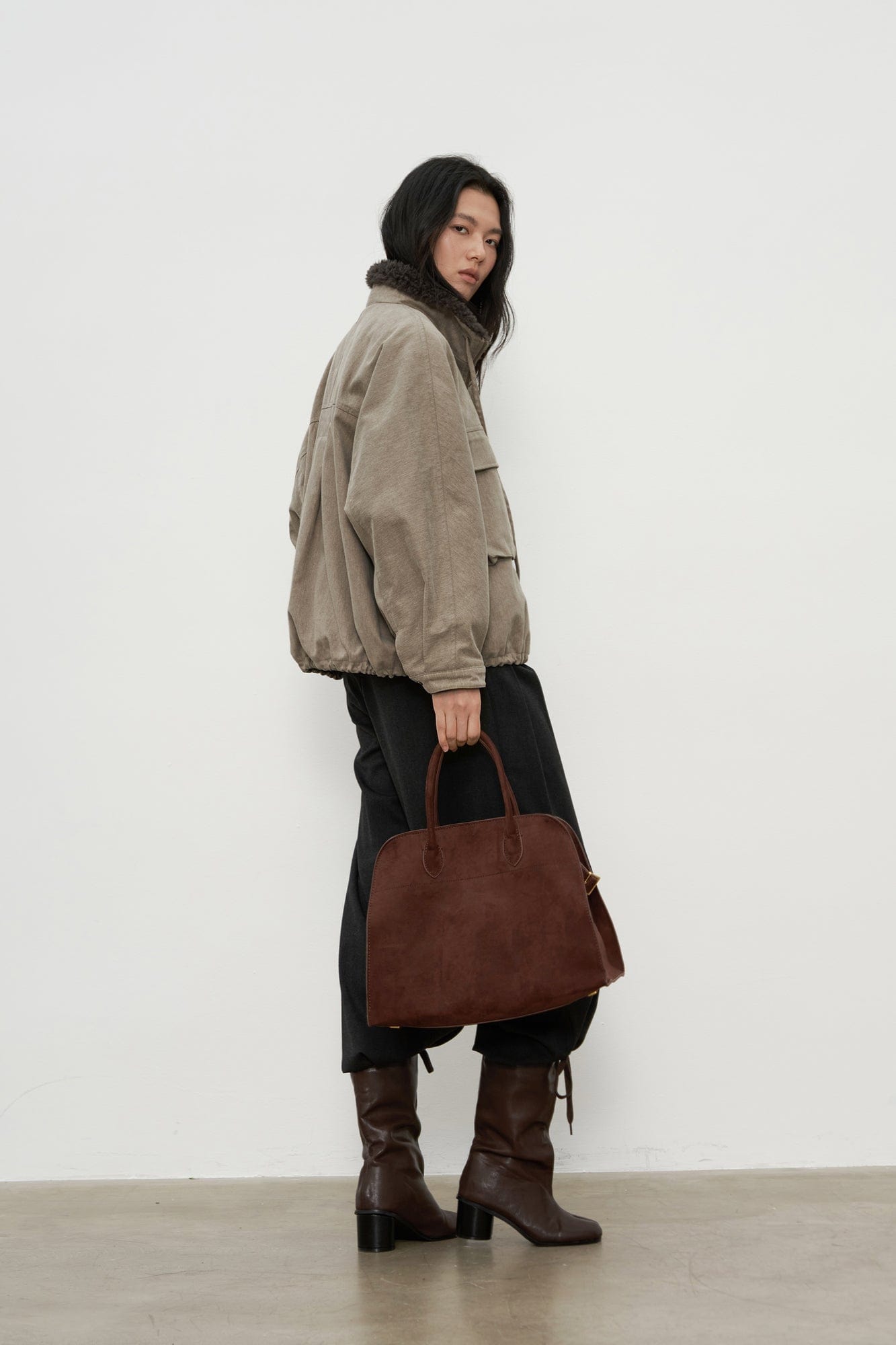 SAME FLOW Utility Contrast Faux Fur Collar Jacket