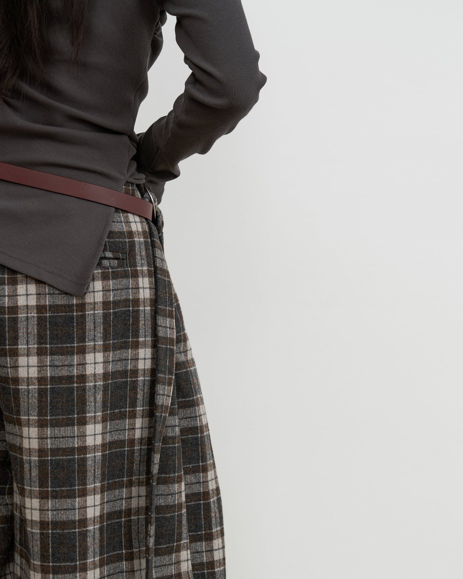 SAME FLOW Asym Plaid Wrap-Layered Wide Leg Culottes