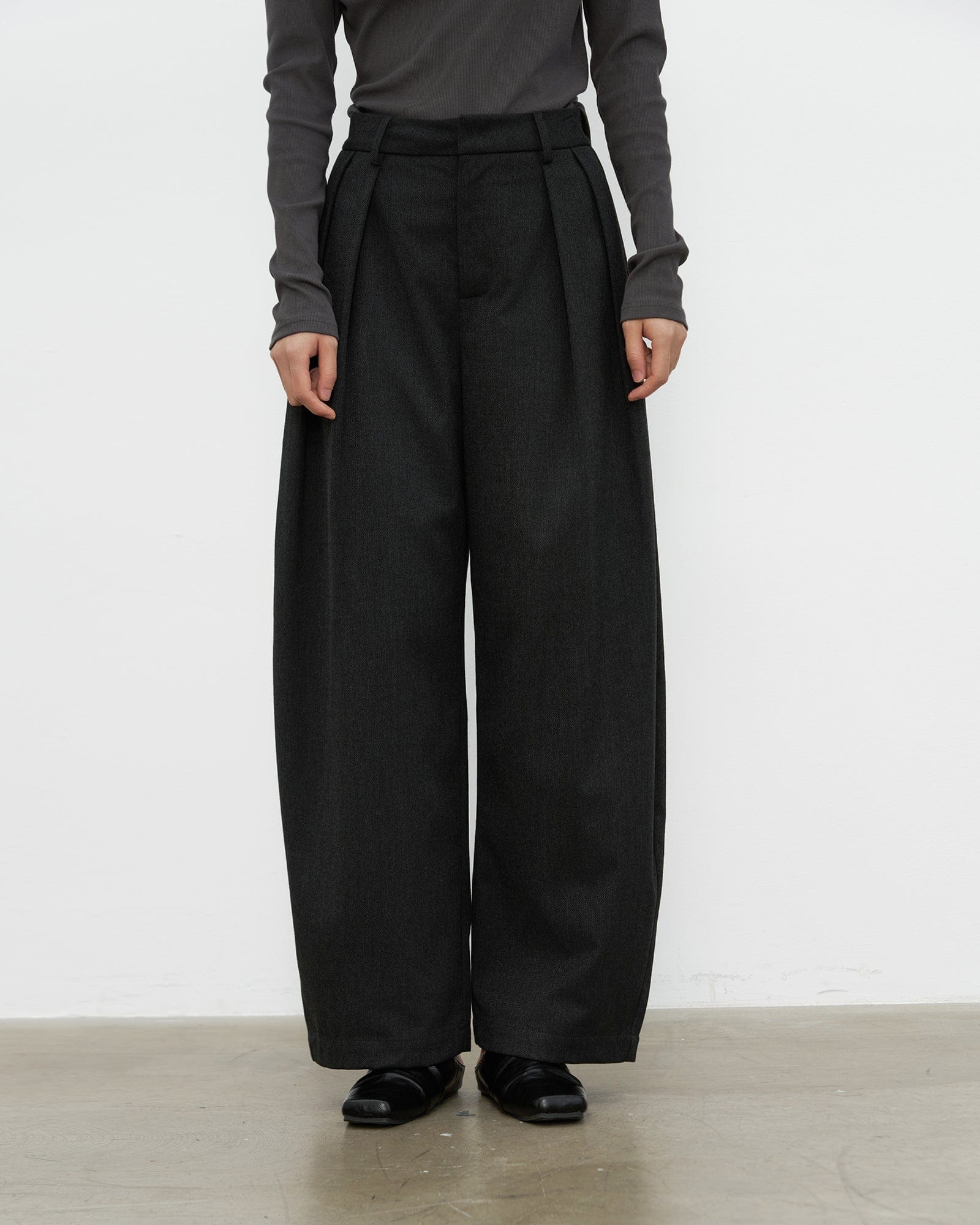 SAME FLOW Retro Wool-Blend Pleated Wide-Leg Trousers