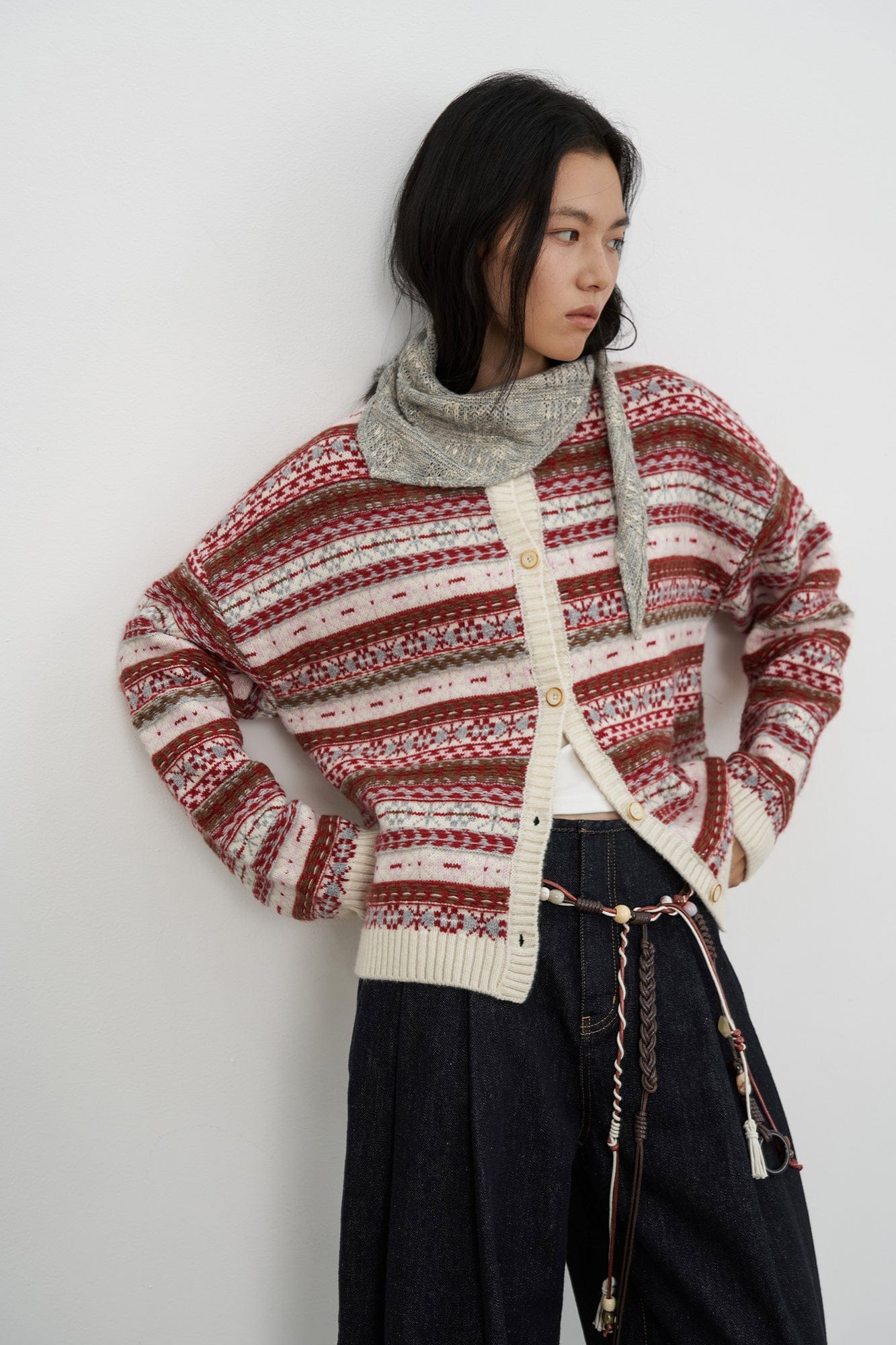 SAME FLOW Wool Fair Isle Knit Cardigan