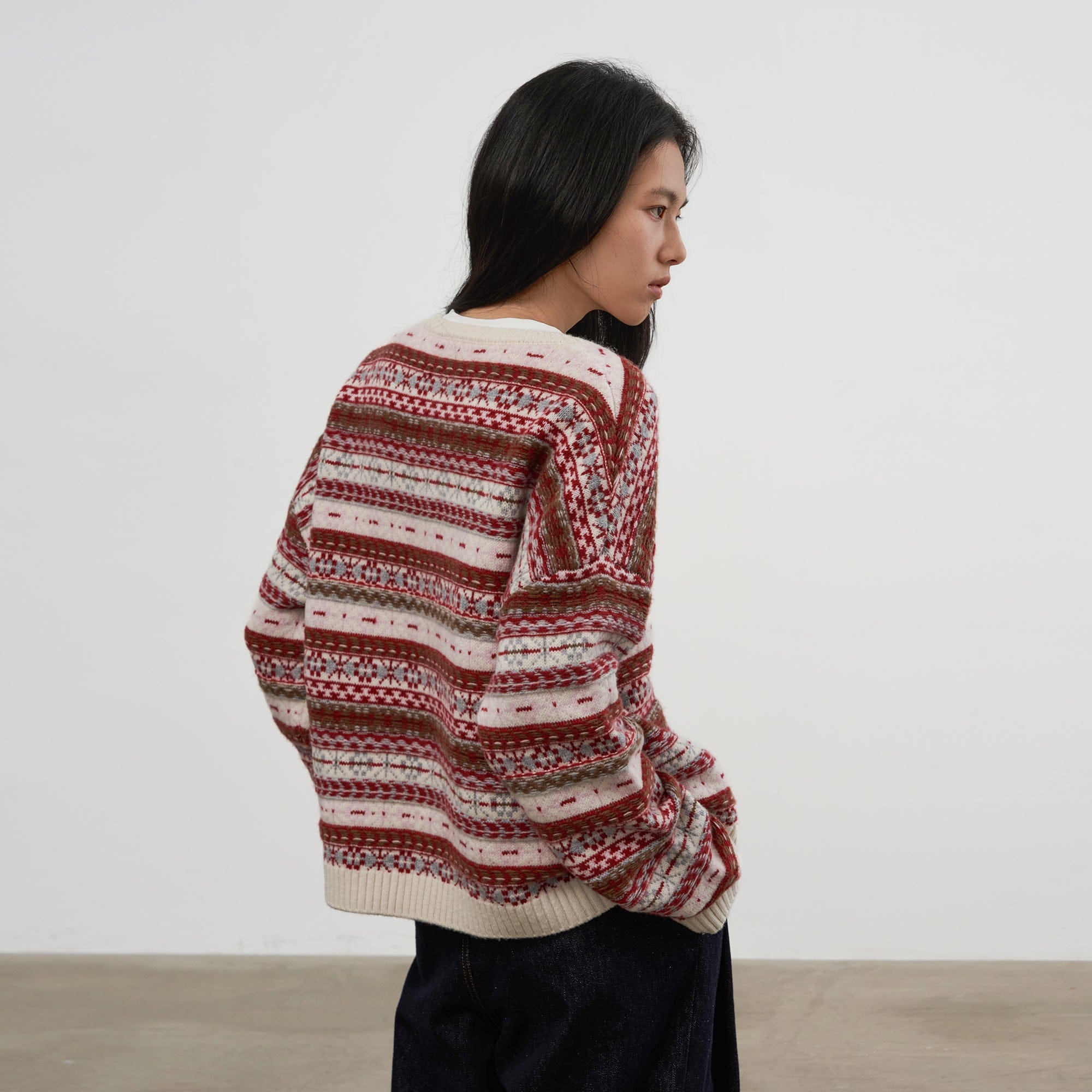 SAME FLOW Wool Fair Isle Knit Cardigan