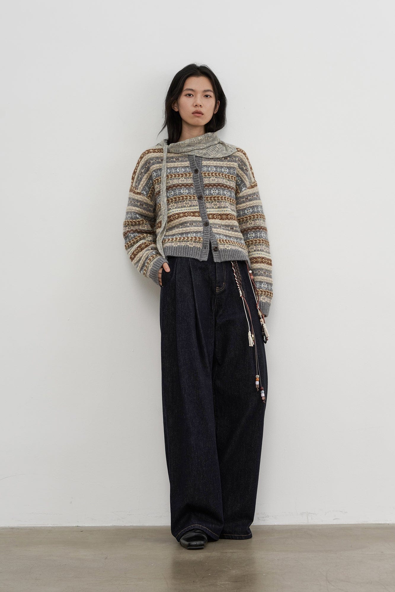 SAME FLOW Wool Fair Isle Knit Cardigan