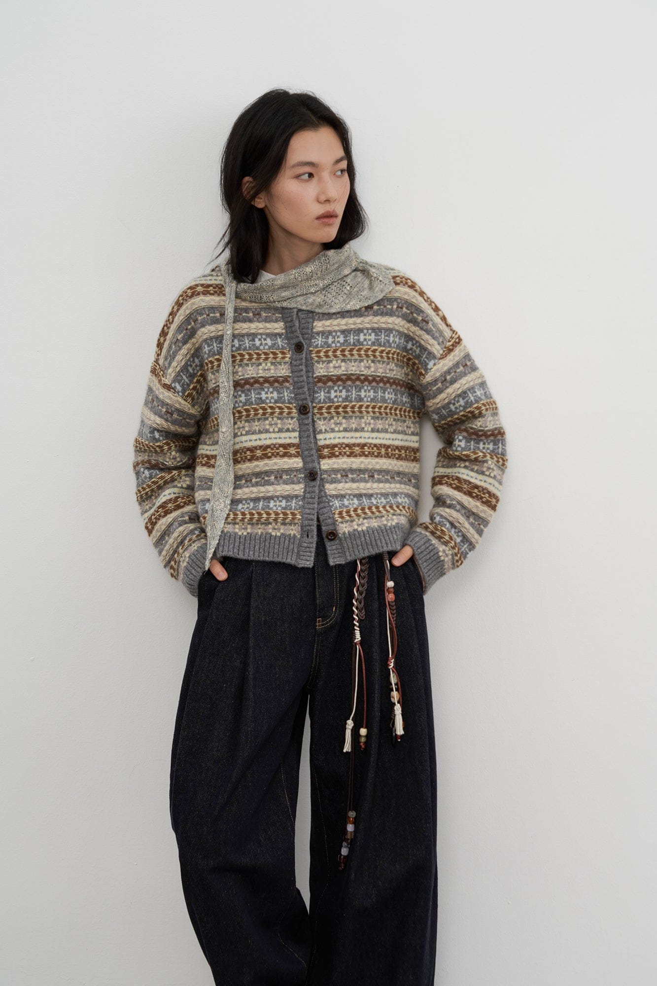 SAME FLOW Wool Fair Isle Knit Cardigan