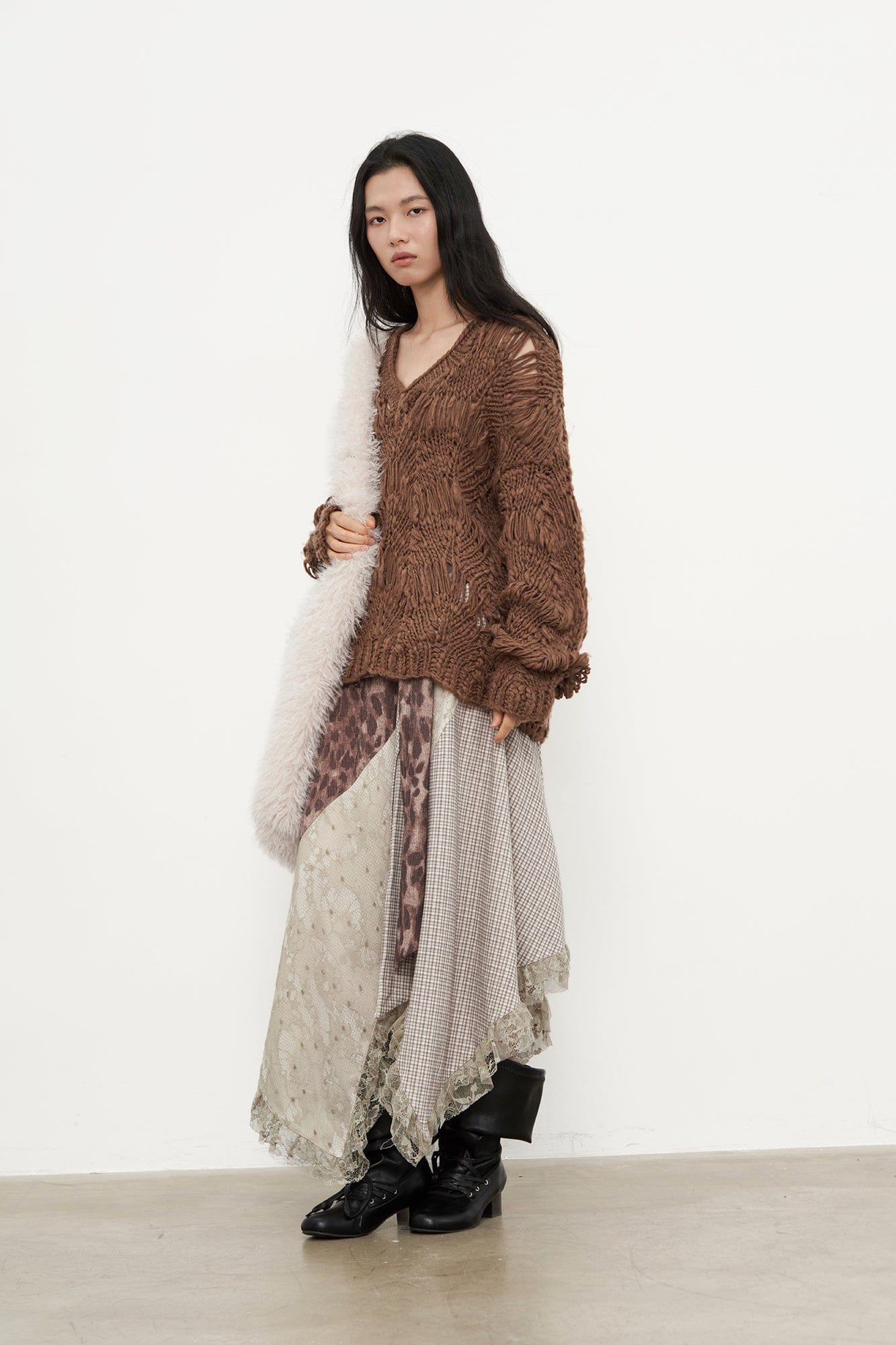 SAME FLOW Crocheted Open-Knit Pullover Sweater