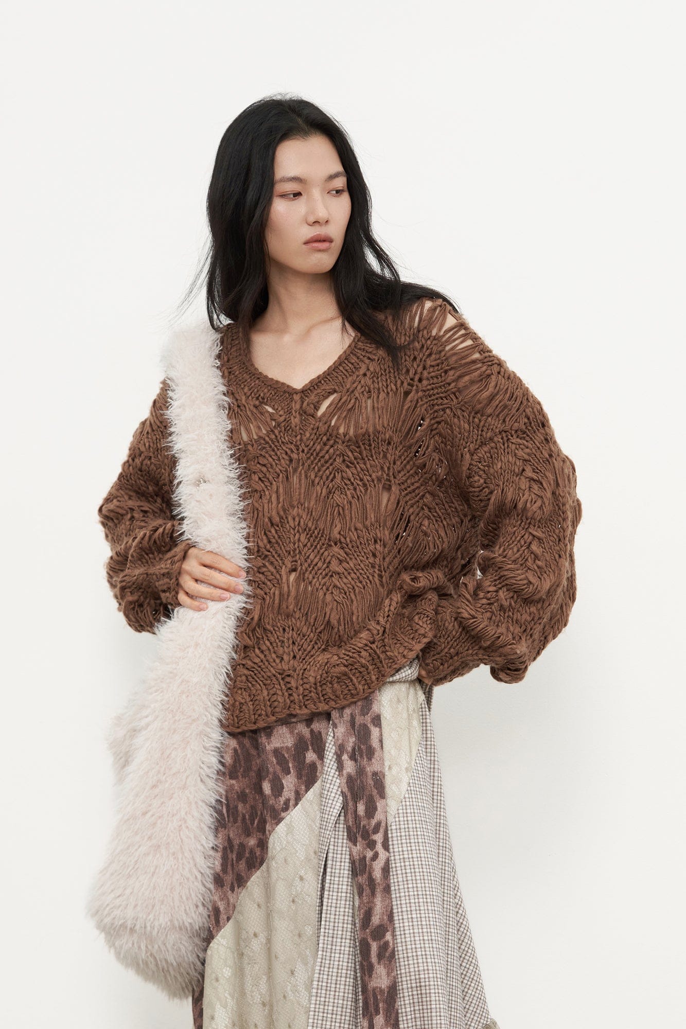 SAME FLOW Crocheted Open-Knit Pullover Sweater