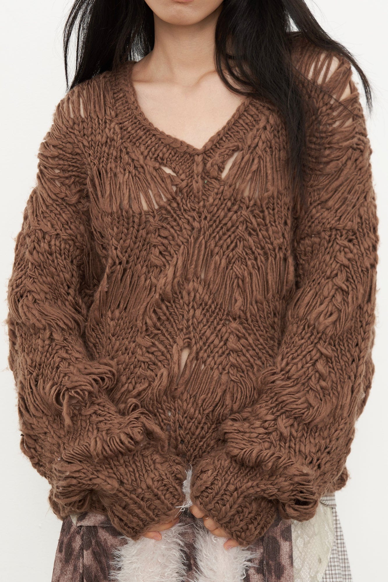 SAME FLOW Crocheted Open-Knit Pullover Sweater