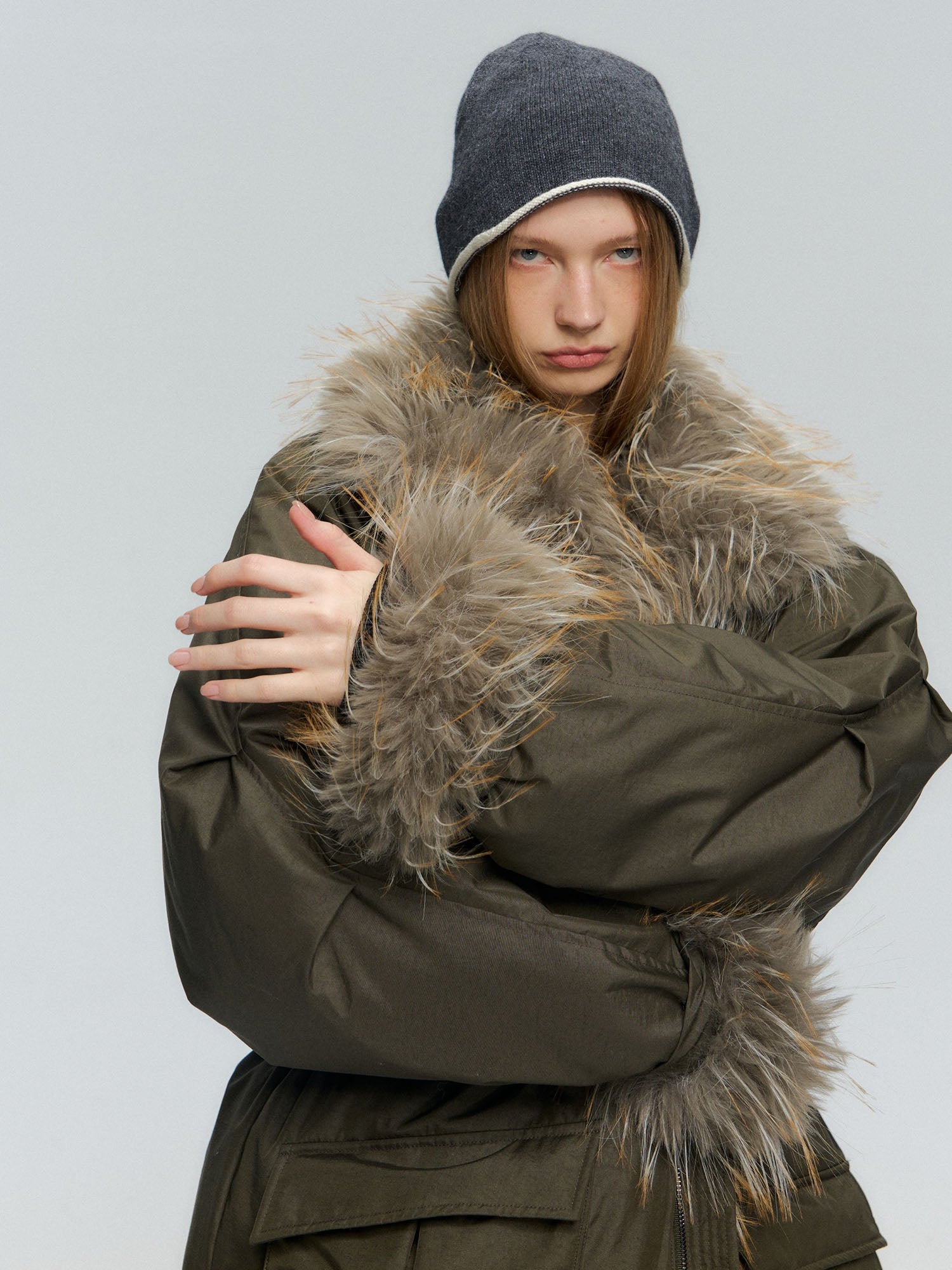 10AMSOTIIIIIIRED Detachable Faux Fur Collar Cinched-Waist Down Parka