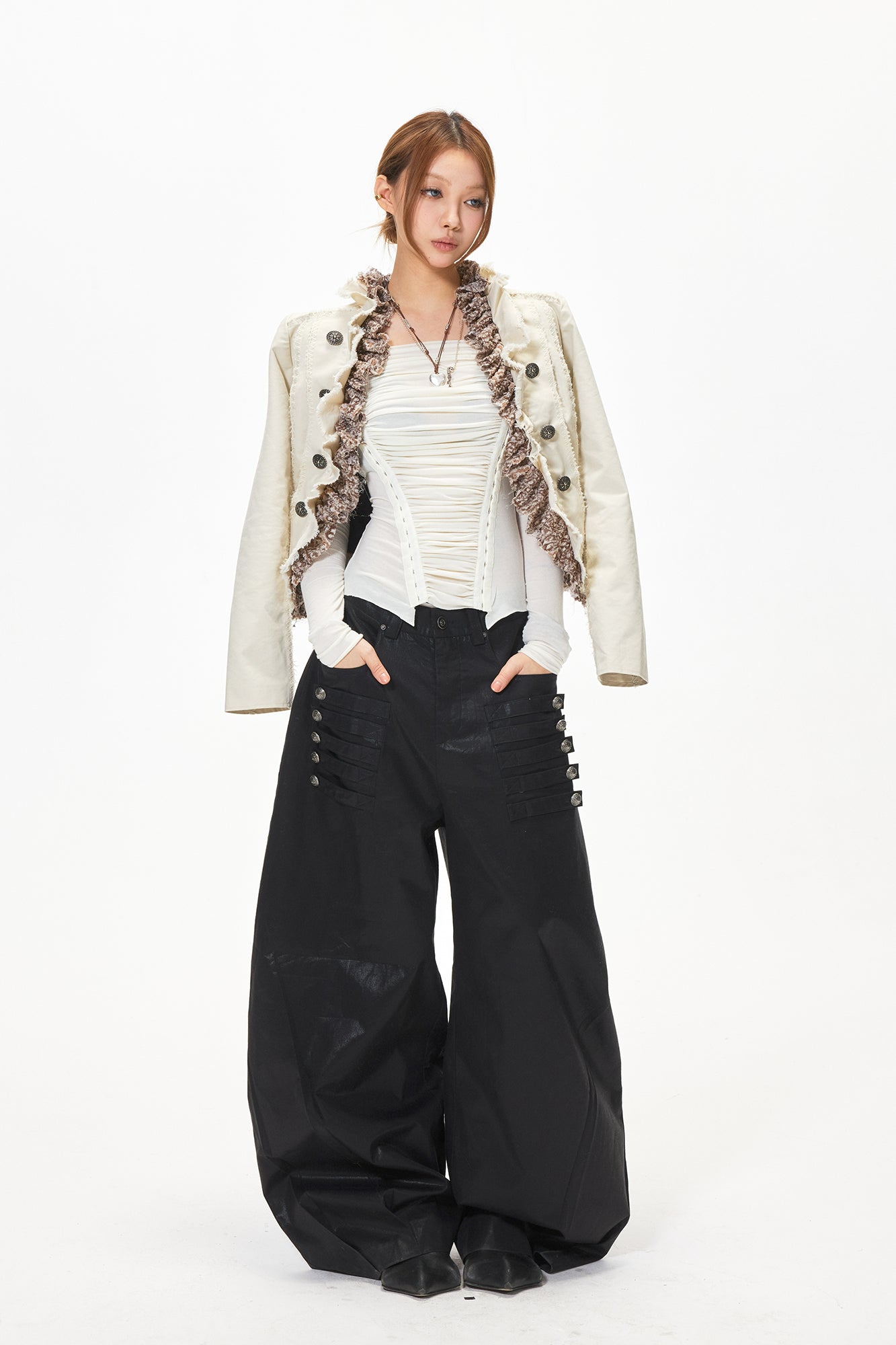 3MODE Button Tab Wide-Leg Pants