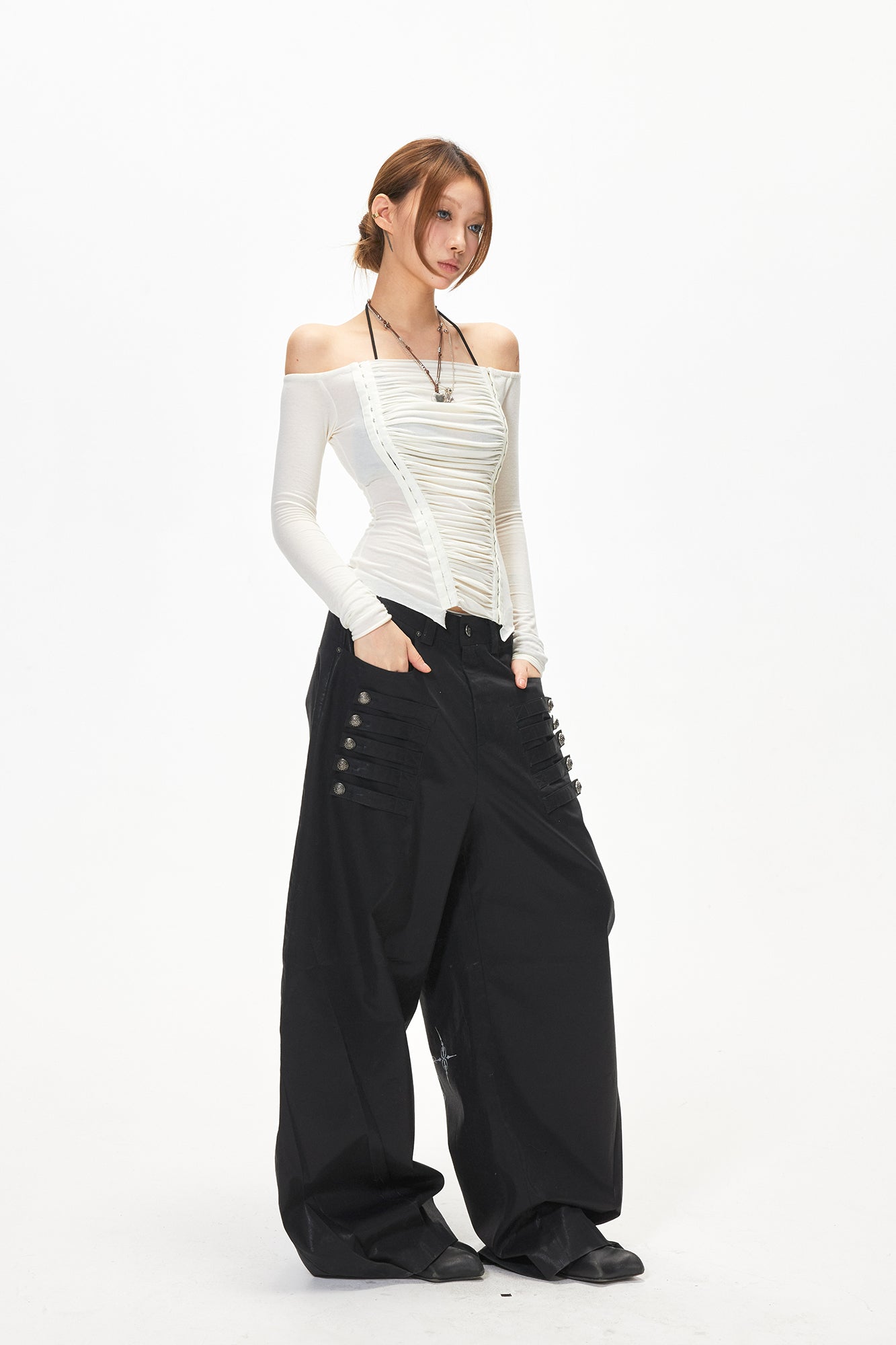 3MODE Button Tab Wide-Leg Pants