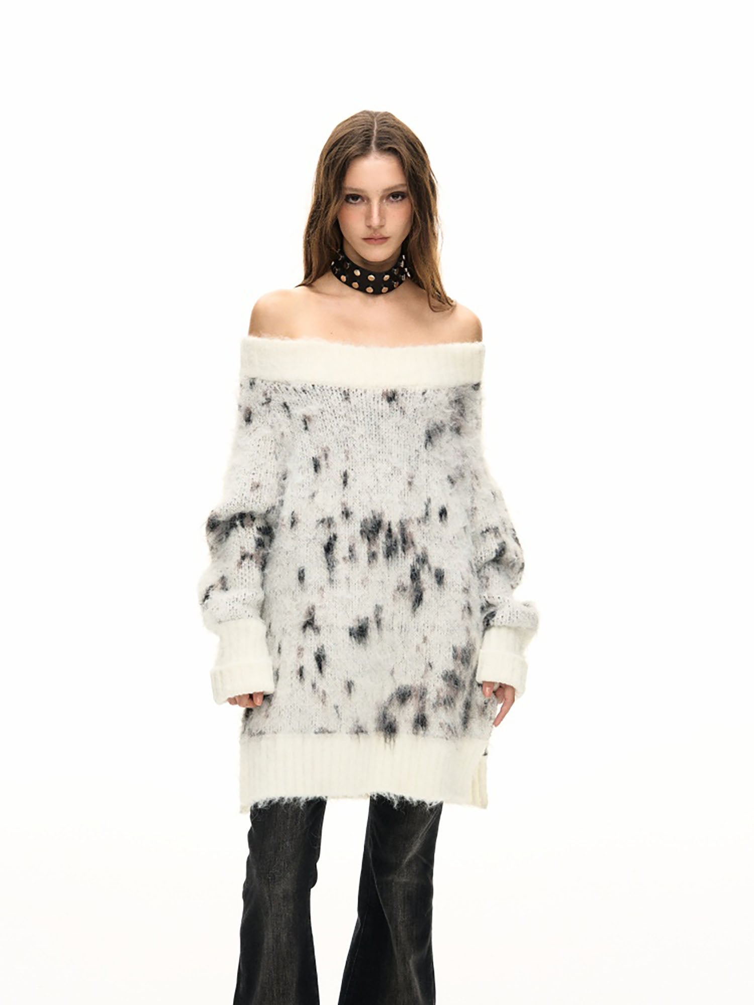 10AMSOTIIIIIIRED Convertible Off-Shoulder Brushed Oversized Sweater