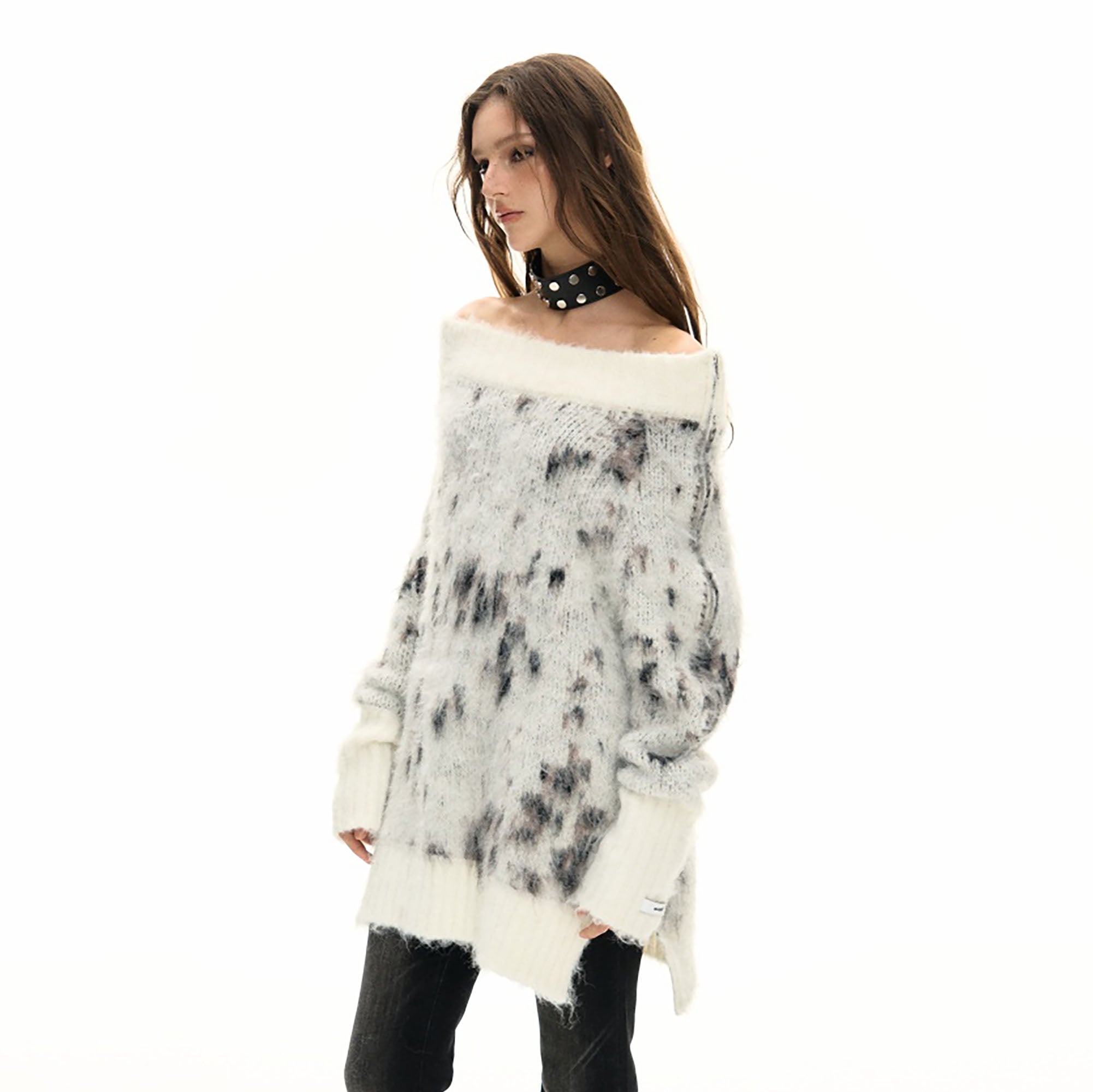 10AMSOTIIIIIIRED Convertible Off-Shoulder Brushed Oversized Sweater