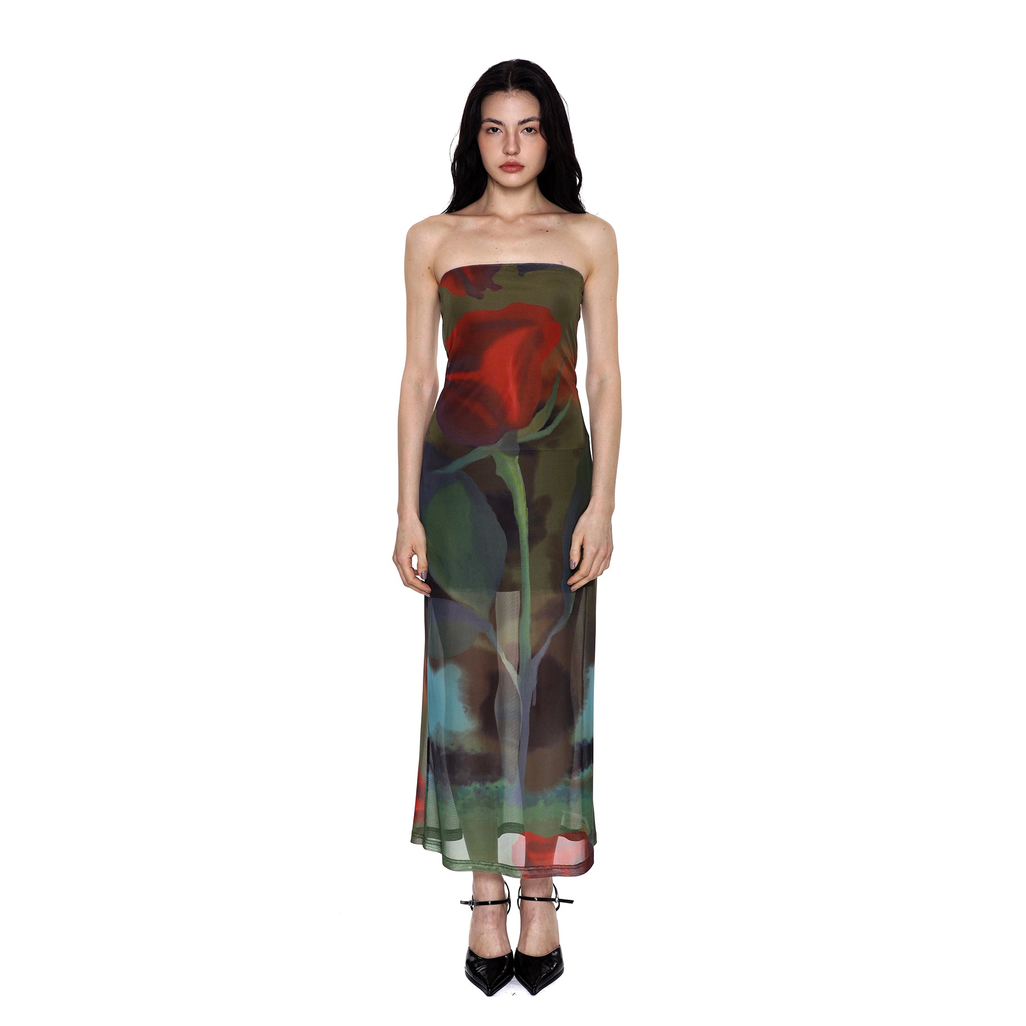 SCARLET SAGE Floral Mesh Bandeau Dress