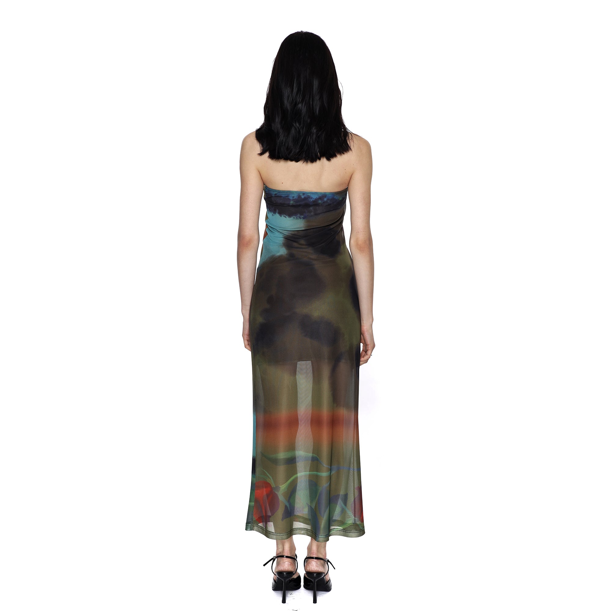 SCARLET SAGE Floral Mesh Bandeau Dress