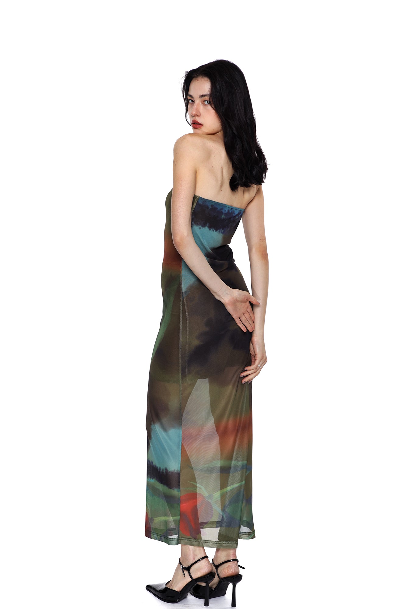 SCARLET SAGE Floral Mesh Bandeau Dress