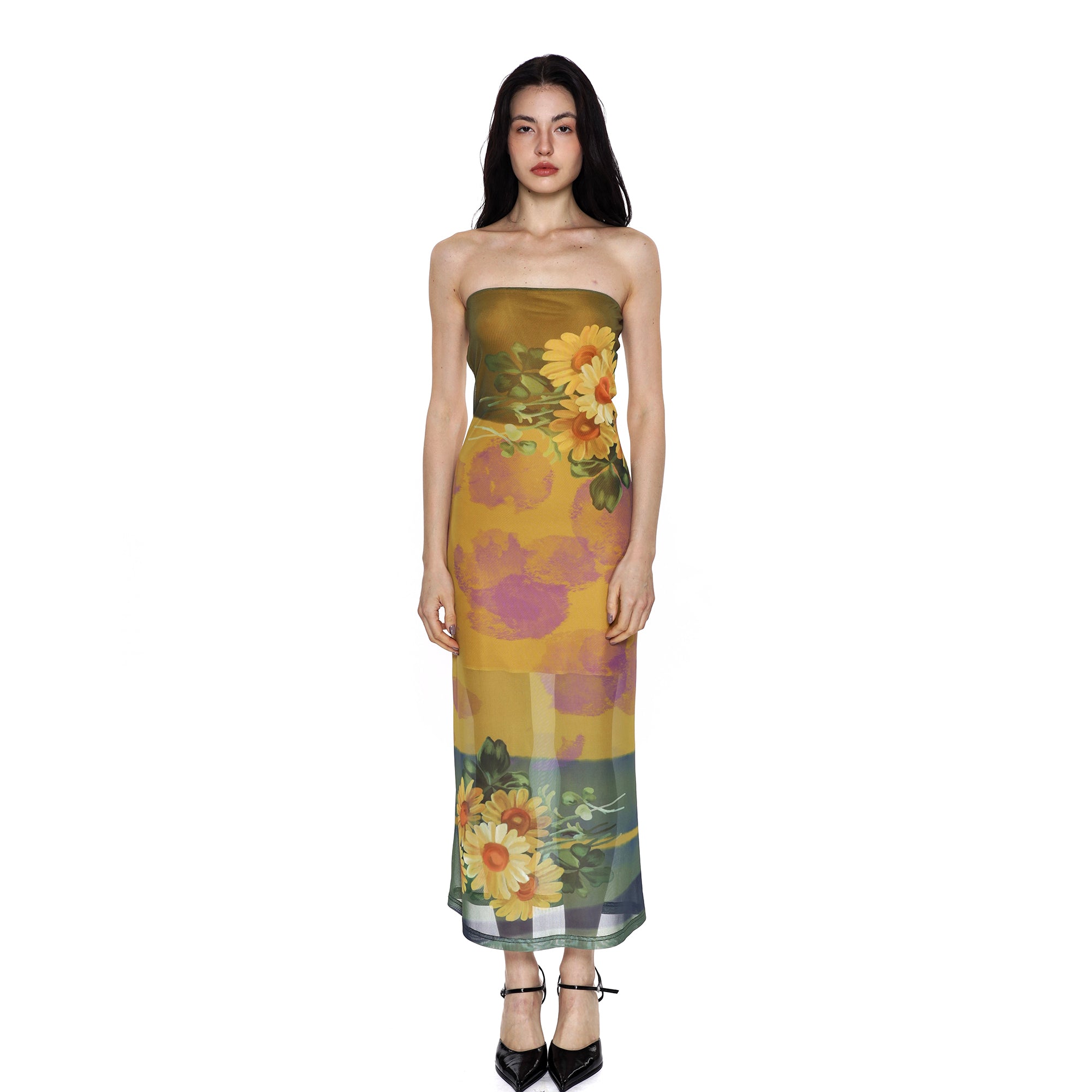 SCARLET SAGE Floral Mesh Bandeau Dress