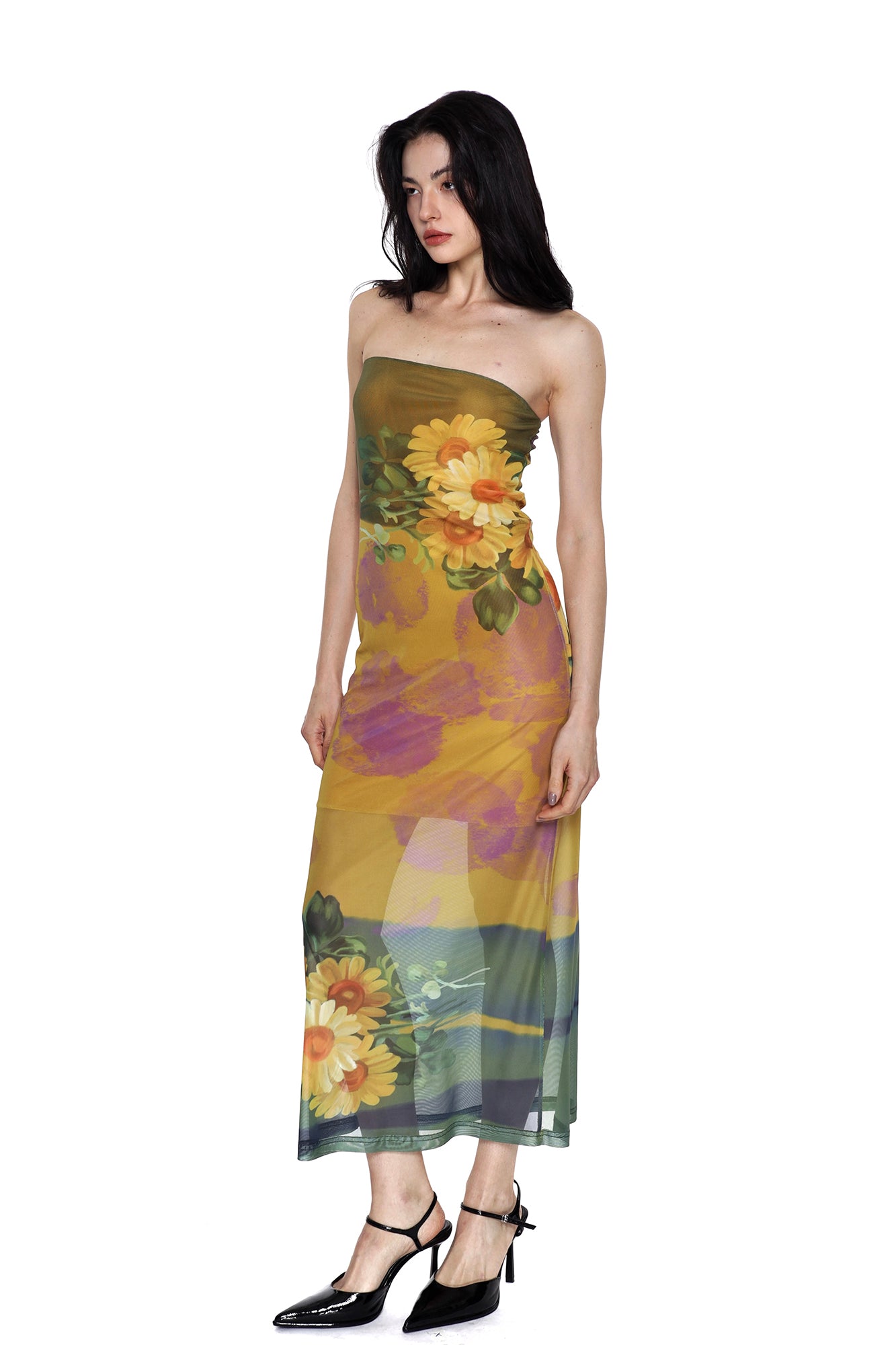 SCARLET SAGE Floral Mesh Bandeau Dress