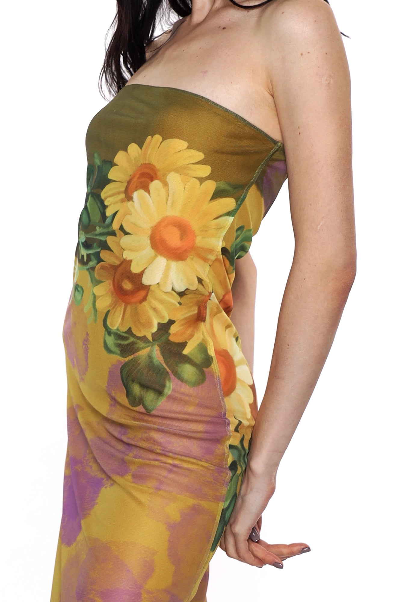 SCARLET SAGE Floral Mesh Bandeau Dress