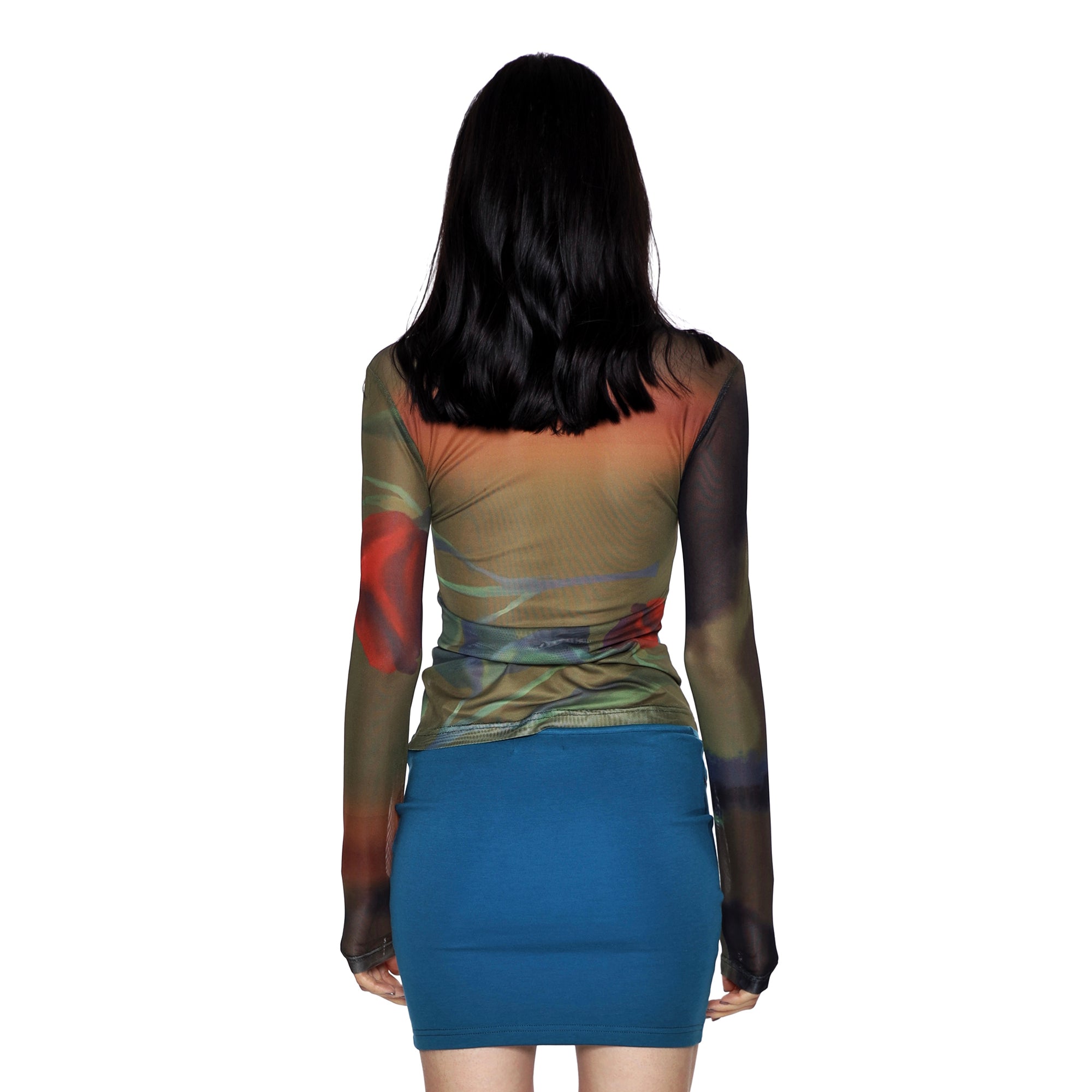 SCARLET SAGE Rose Full-Print Mesh Long-Sleeve Tee