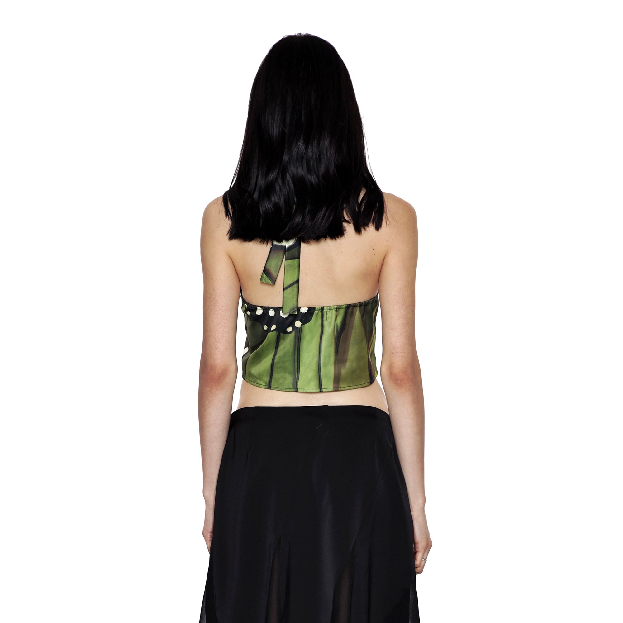 SCARLET SAGE Butterfly Graphic Satin Halter Top