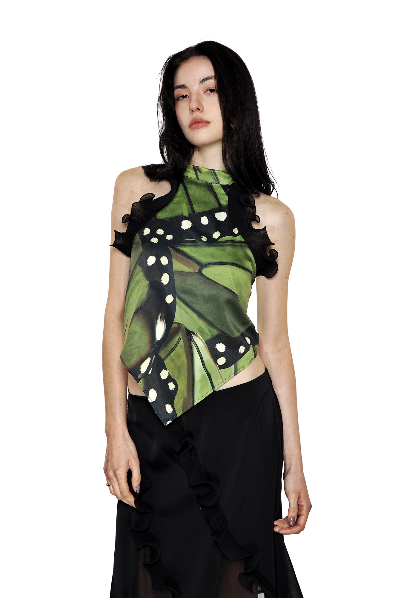 SCARLET SAGE Butterfly Graphic Satin Halter Top