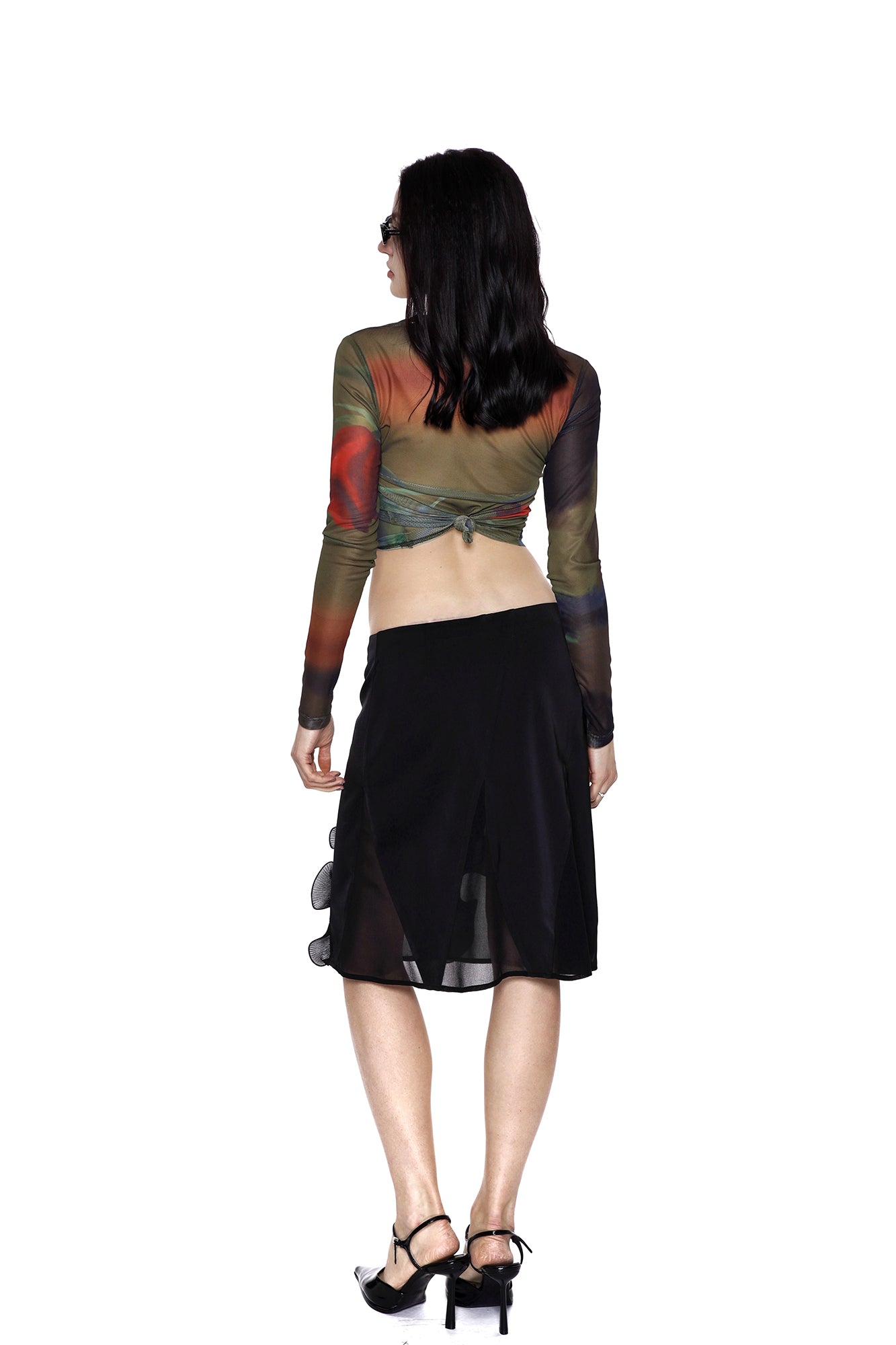 SCARLET SAGE Ruffle-Trim Satin Spliced Skirt