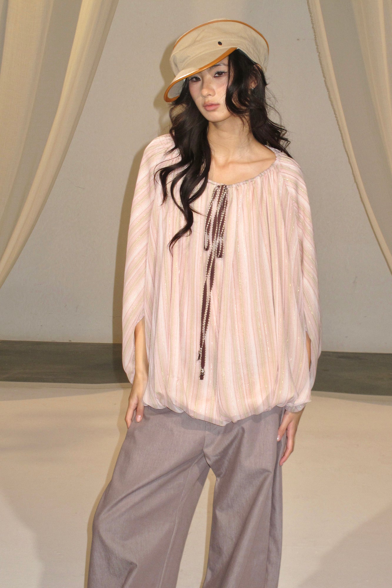 IVETONG Striped Draped Drawstring Tank Top
