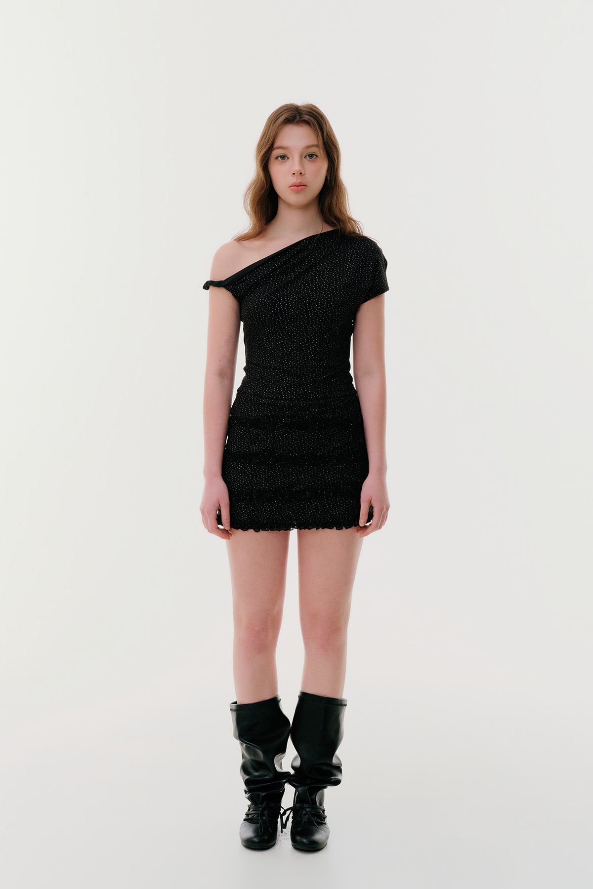 F1OS Sequin Asymmetric Off-Shoulder Top & Irregular Mini Skirt Set