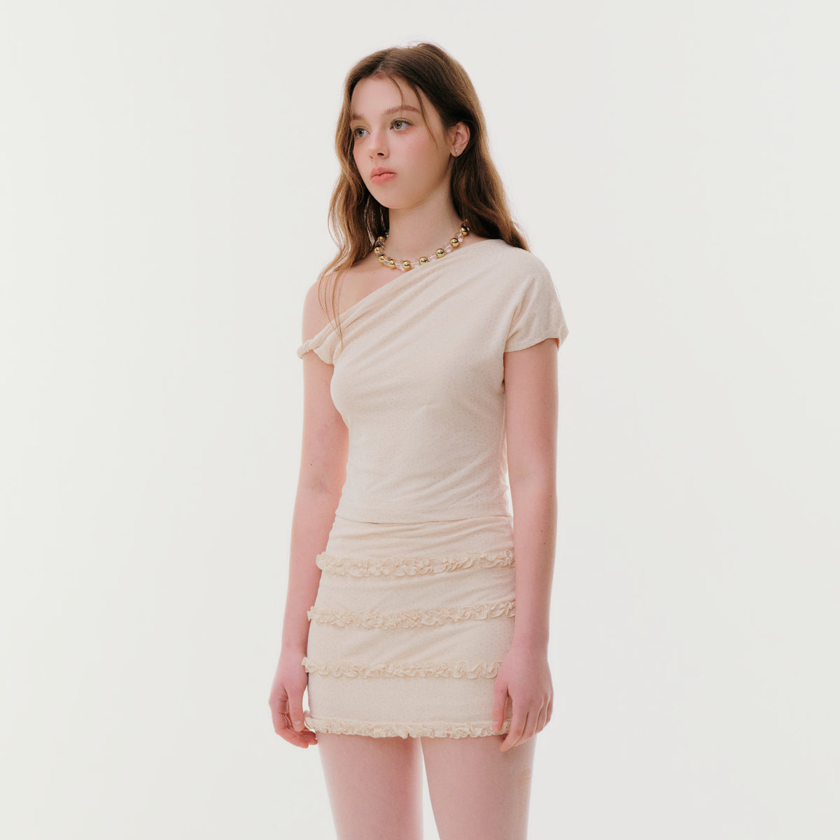 F1OS Sequin Asymmetric Off-Shoulder Top & Irregular Mini Skirt Set