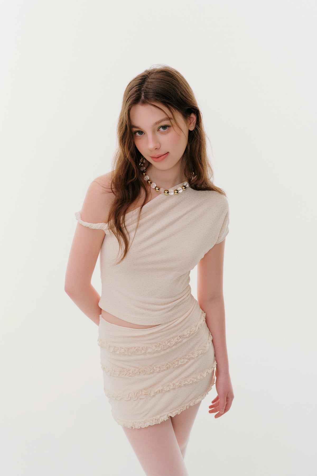 F1OS Sequin Asymmetric Off-Shoulder Top & Irregular Mini Skirt Set