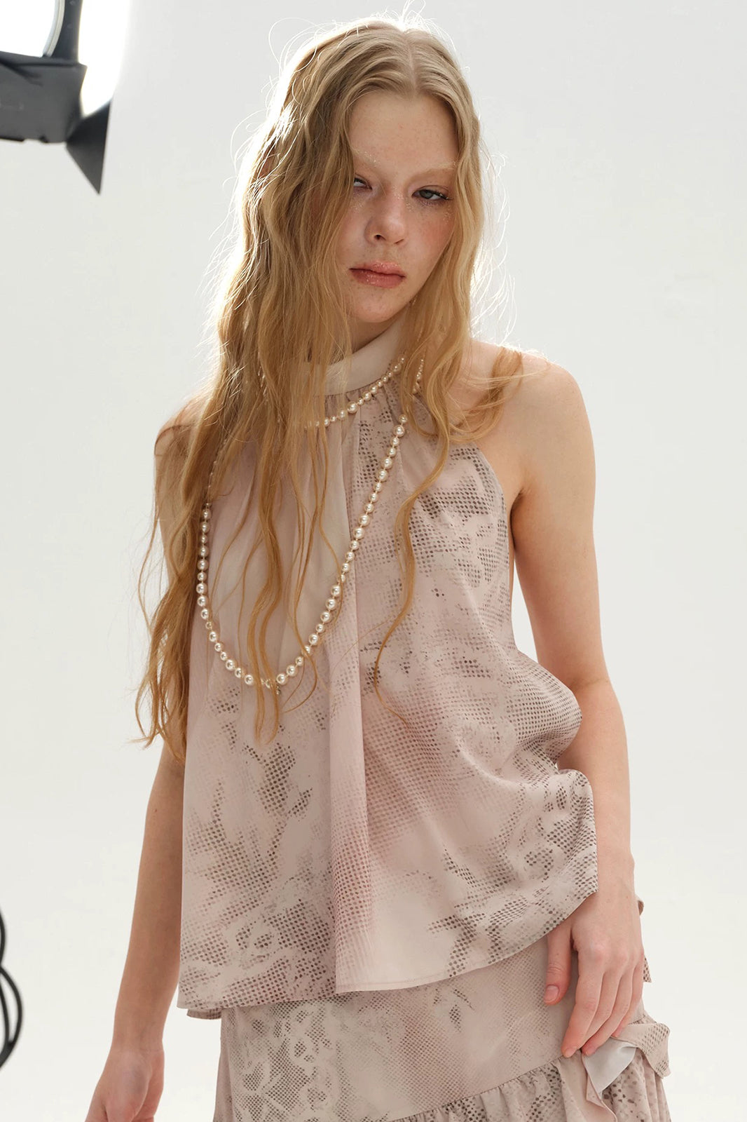 LAYERS Abstract Floral Backless Halter Top