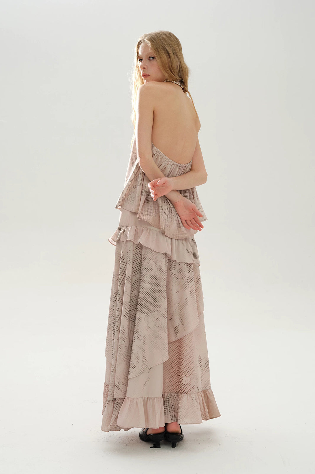 LAYERS Abstract Floral Backless Halter Top